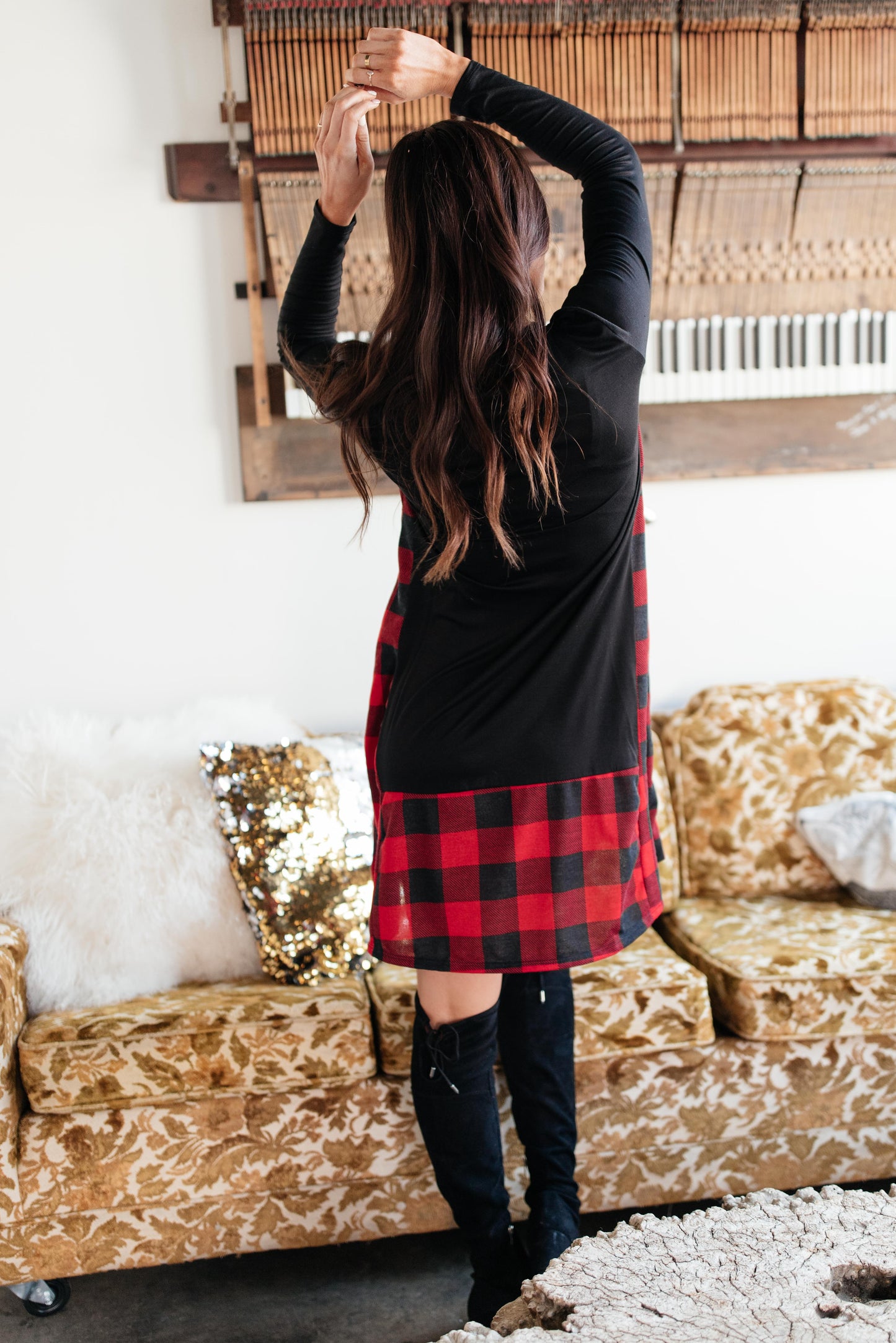 Hints Of Plaid Dress in Red
