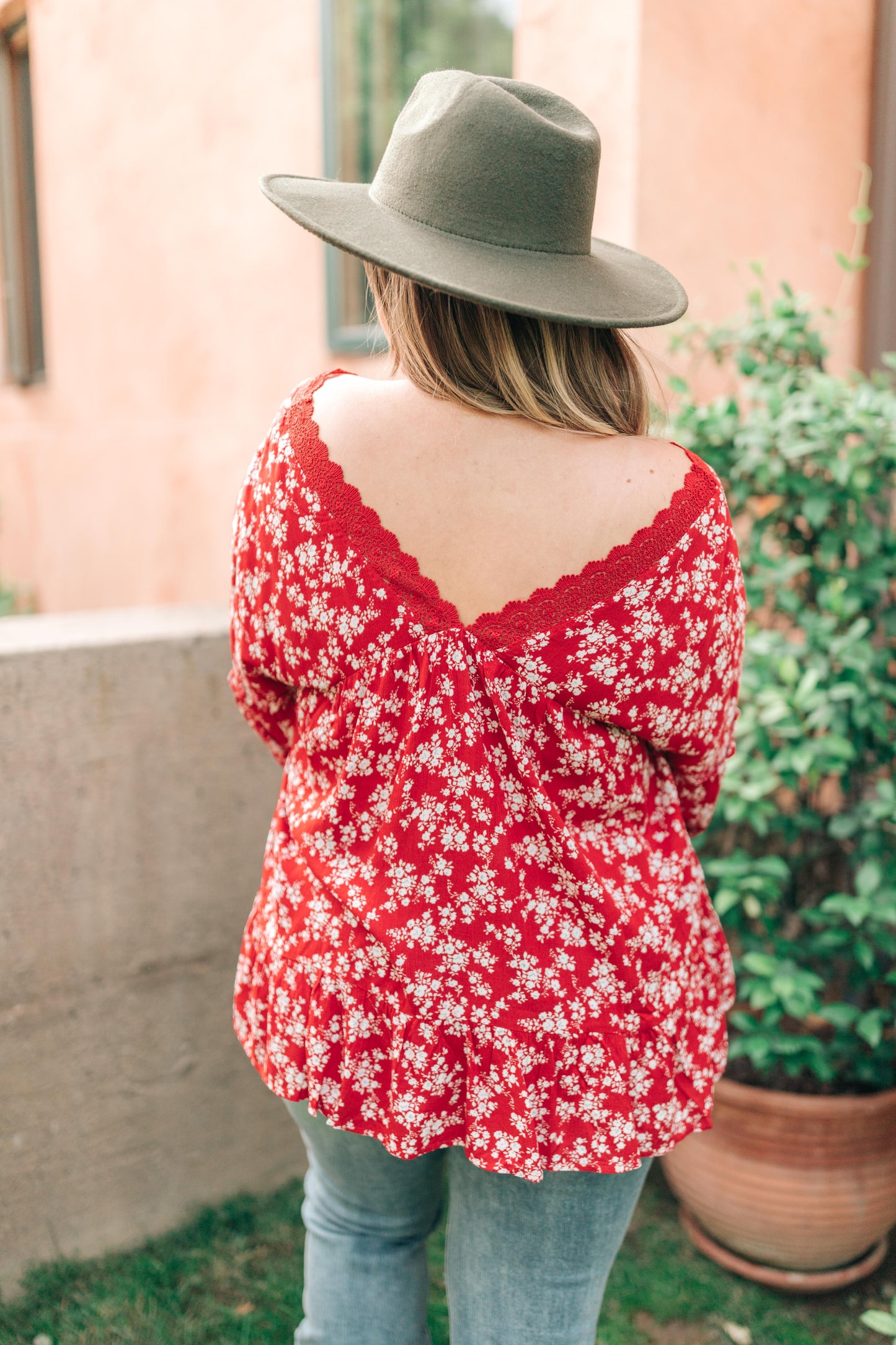 Lace Trimmed Floral Blouse