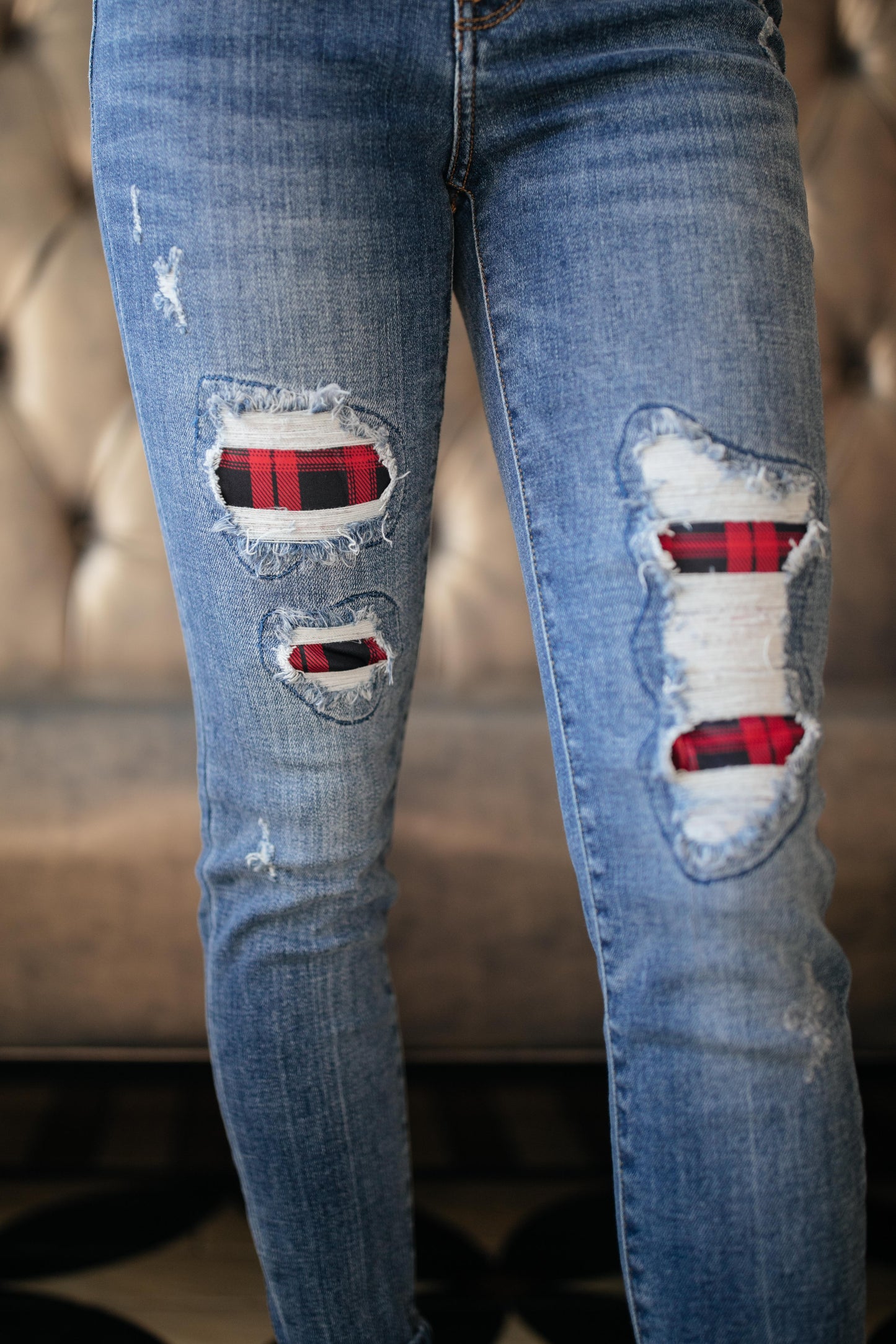 Plaid Peek-A-Boo Jeans