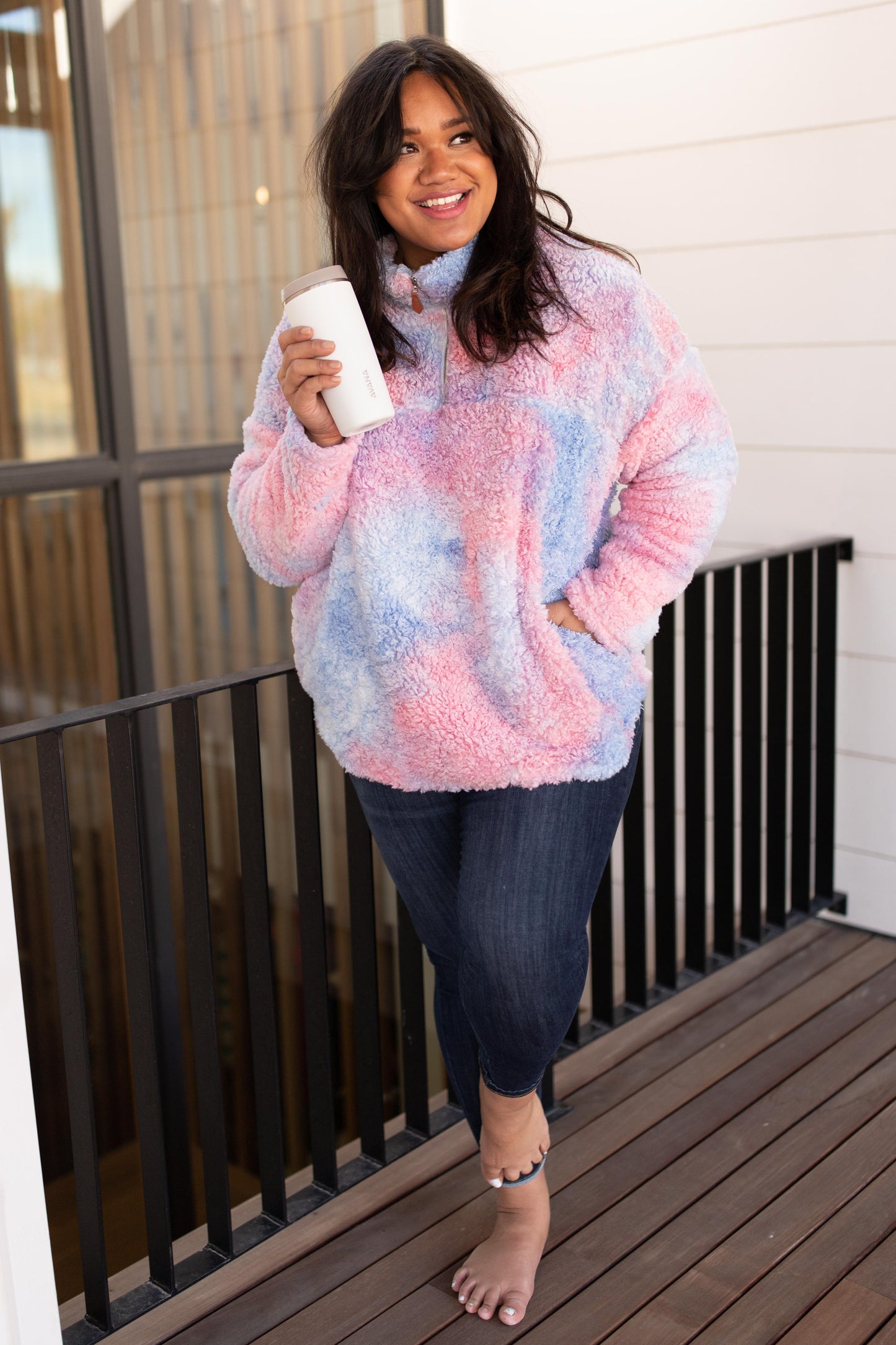 Shades and Sherpa Pullover in Cotton Candy