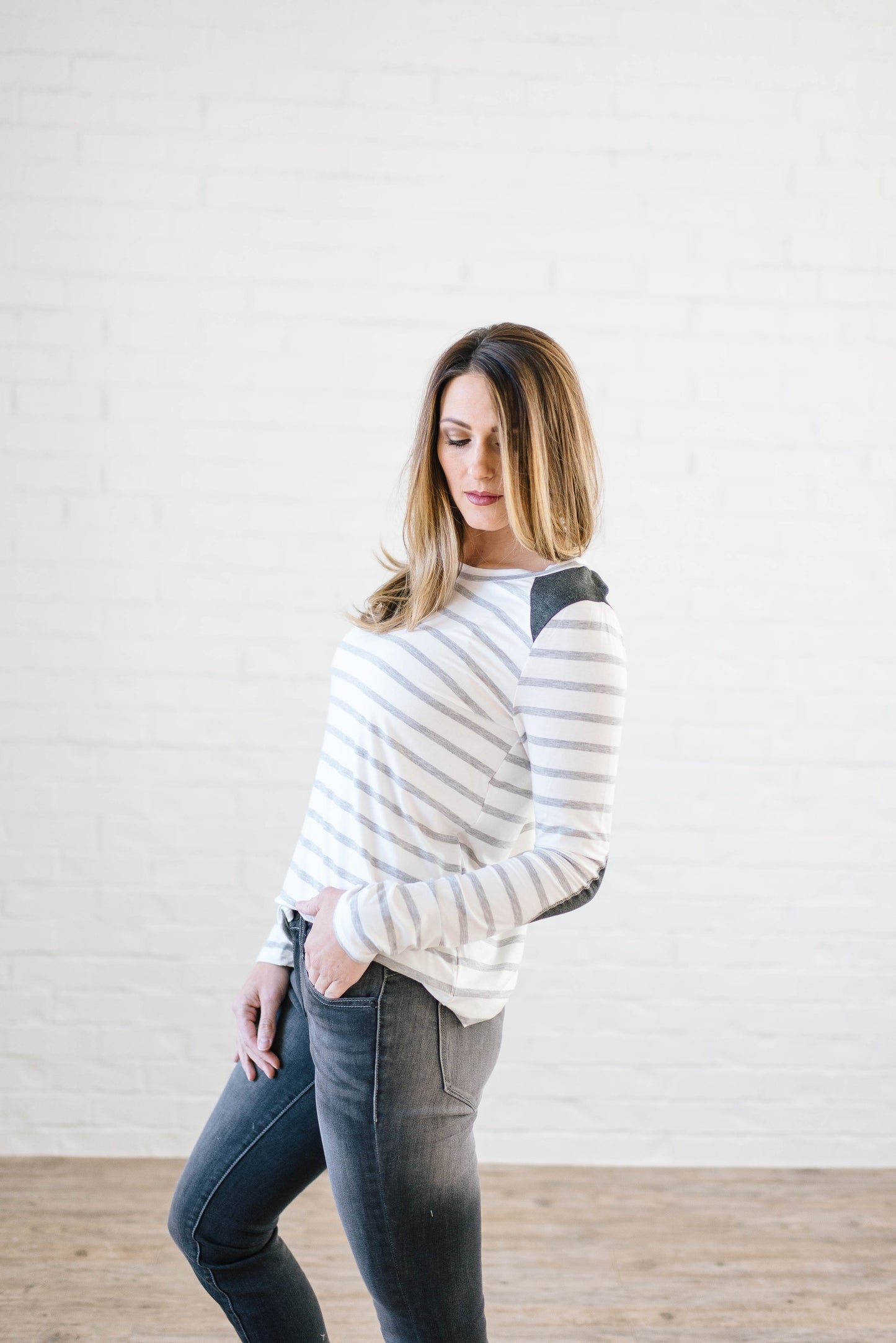 Alta Striped Long Sleeve Top in Gray & White