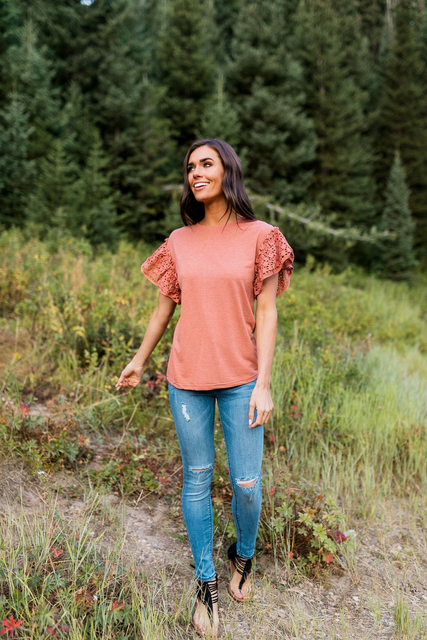 Autumn Splendor Lace Sleeve Top - ALL SALES FINAL