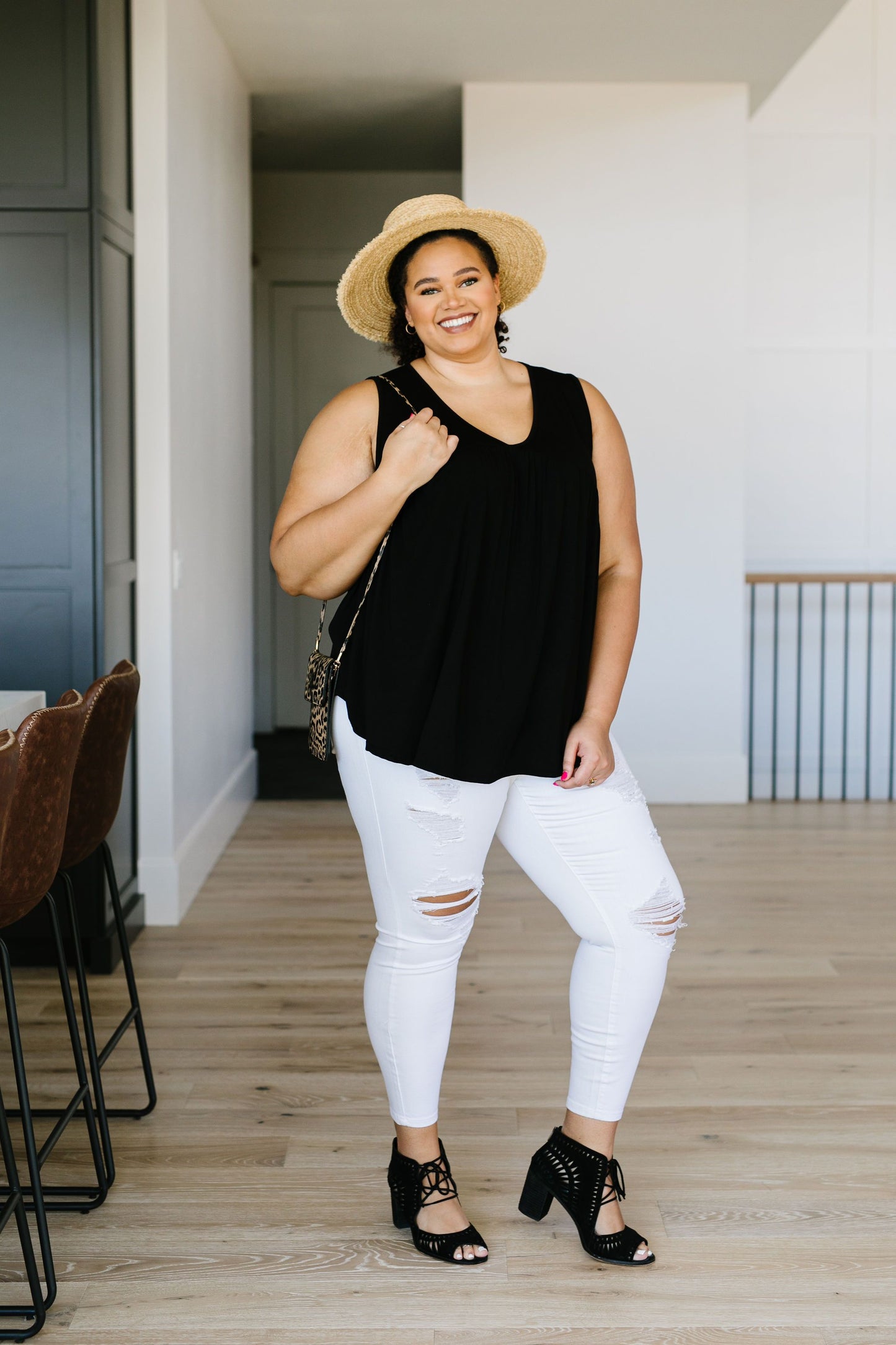 Bamboo Babydoll V-Neck Tank In Black
