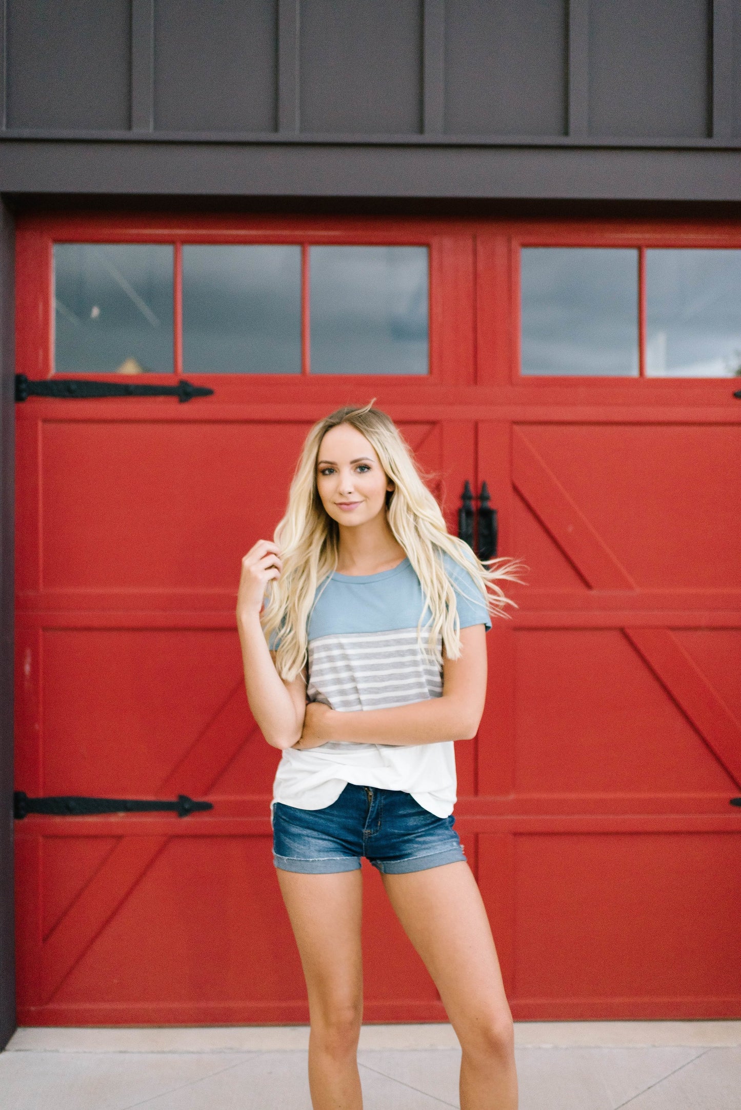 Blue Color Block + Stripes Tee