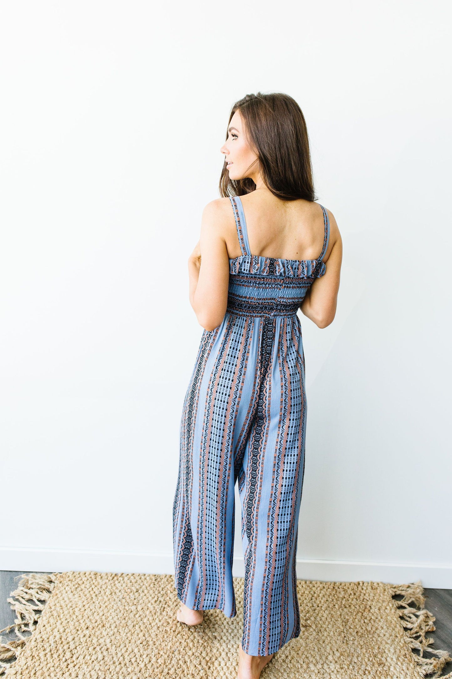 Boho Smocked Jumpsuit In Blue