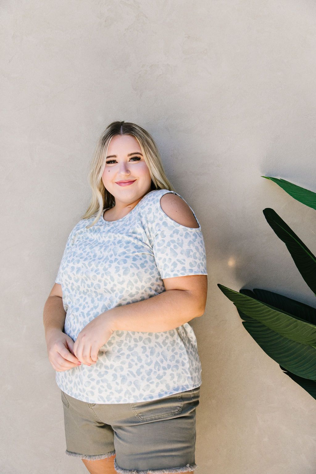Cold Shoulders & Pale Blue Spots Top