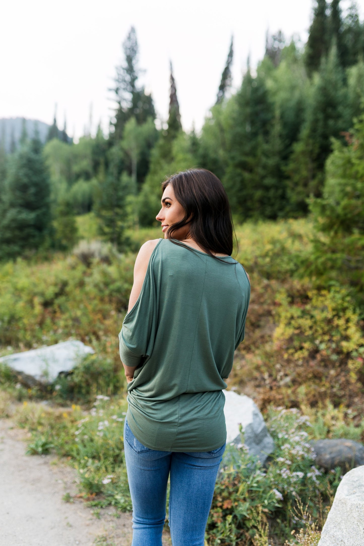 Cold Shoulders Warm Heart Top in Olive - ALL SALES FINAL