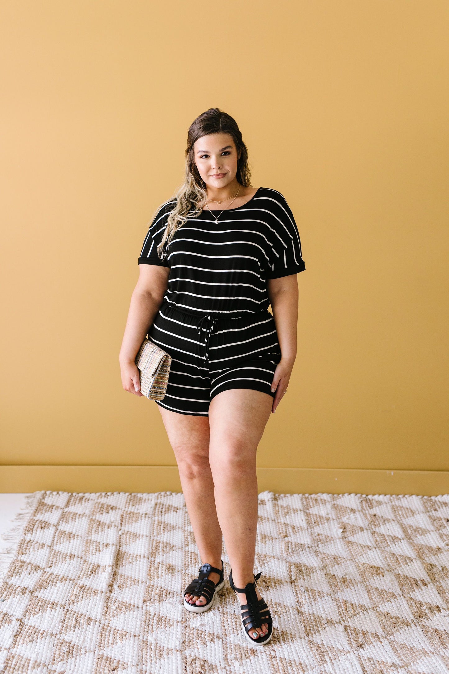 Comfort Stripes Romper In Black