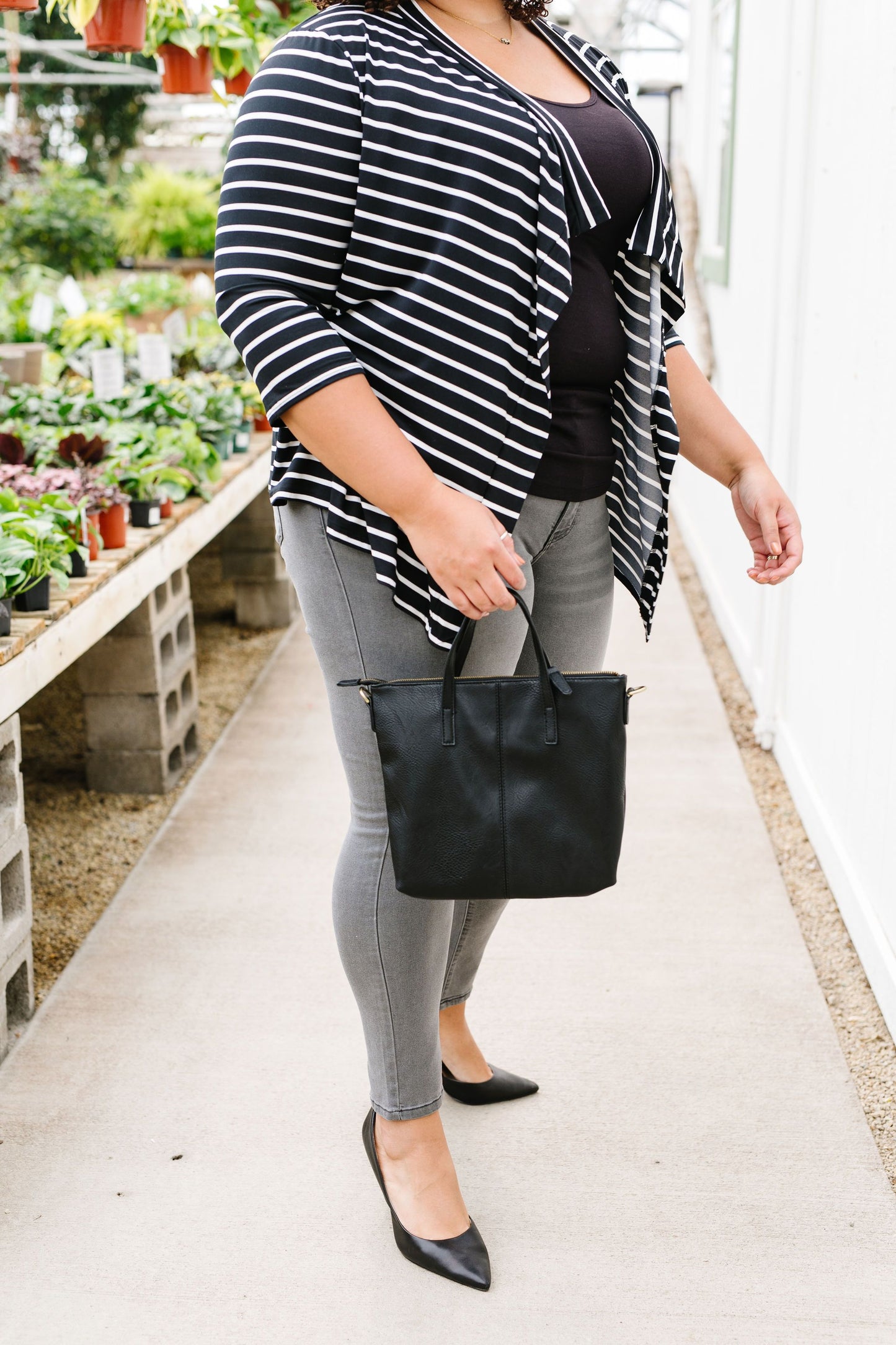 Escape To Nowhere Cardigan In Black w/ White Stripes