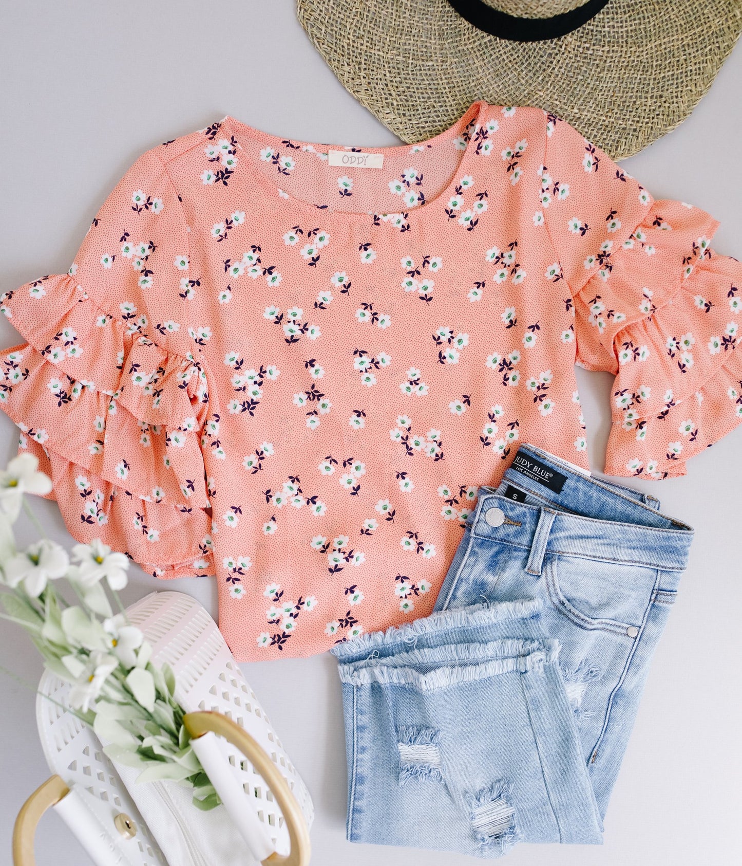 Apricot Ruffles Floral Blouse