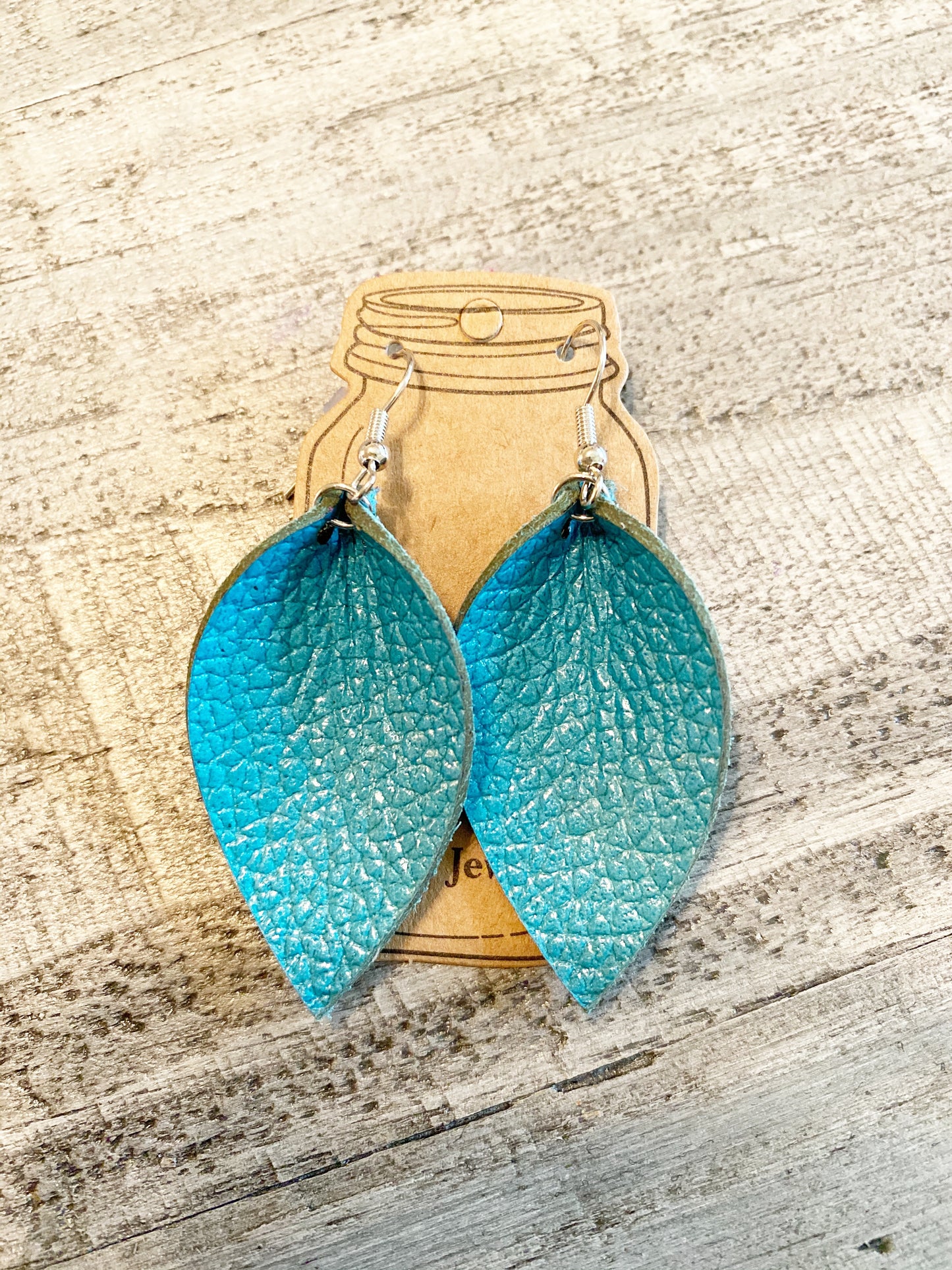 Teal Leather Earrings