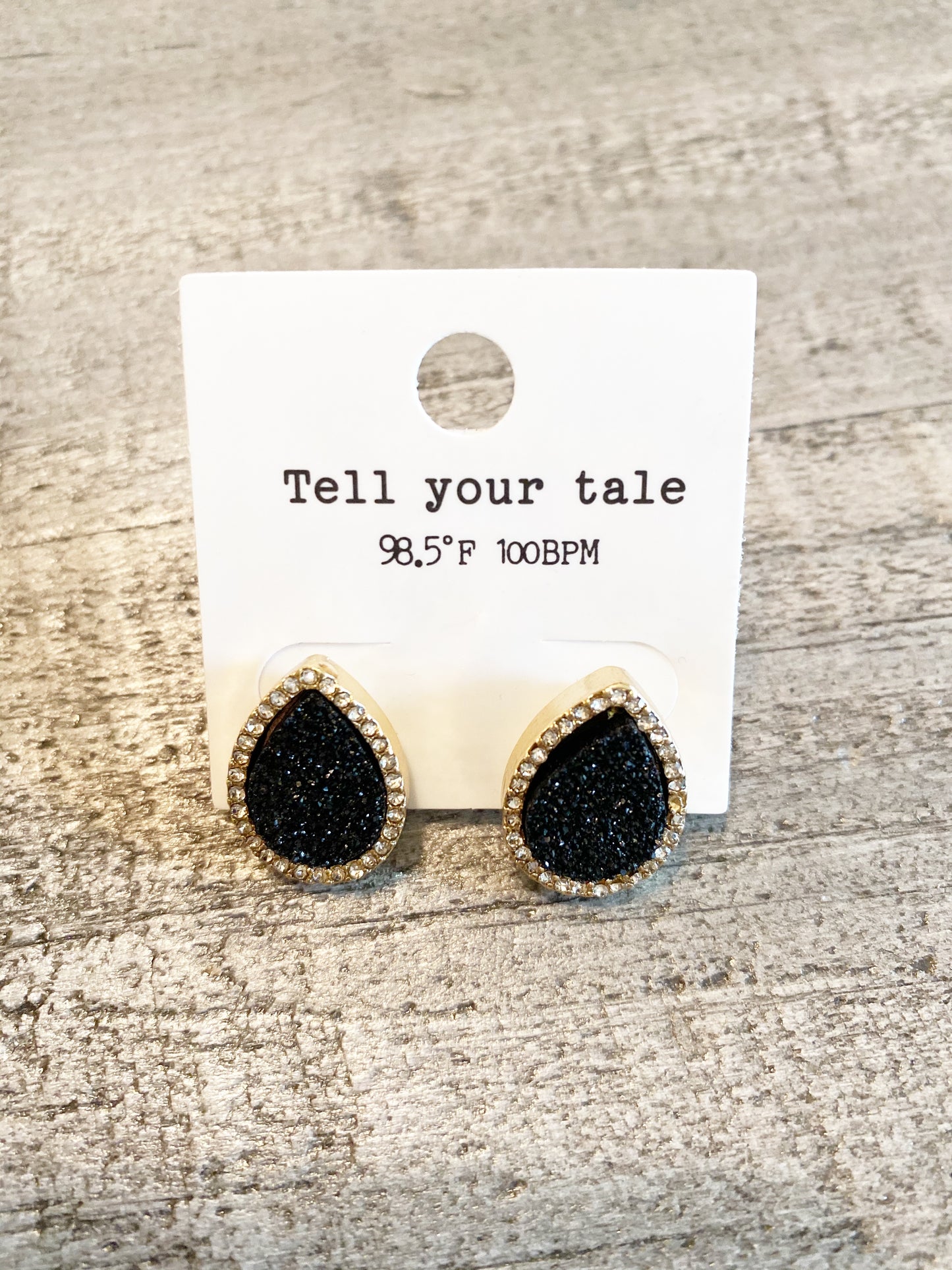 Black + Rhinestones Druzy Earrings