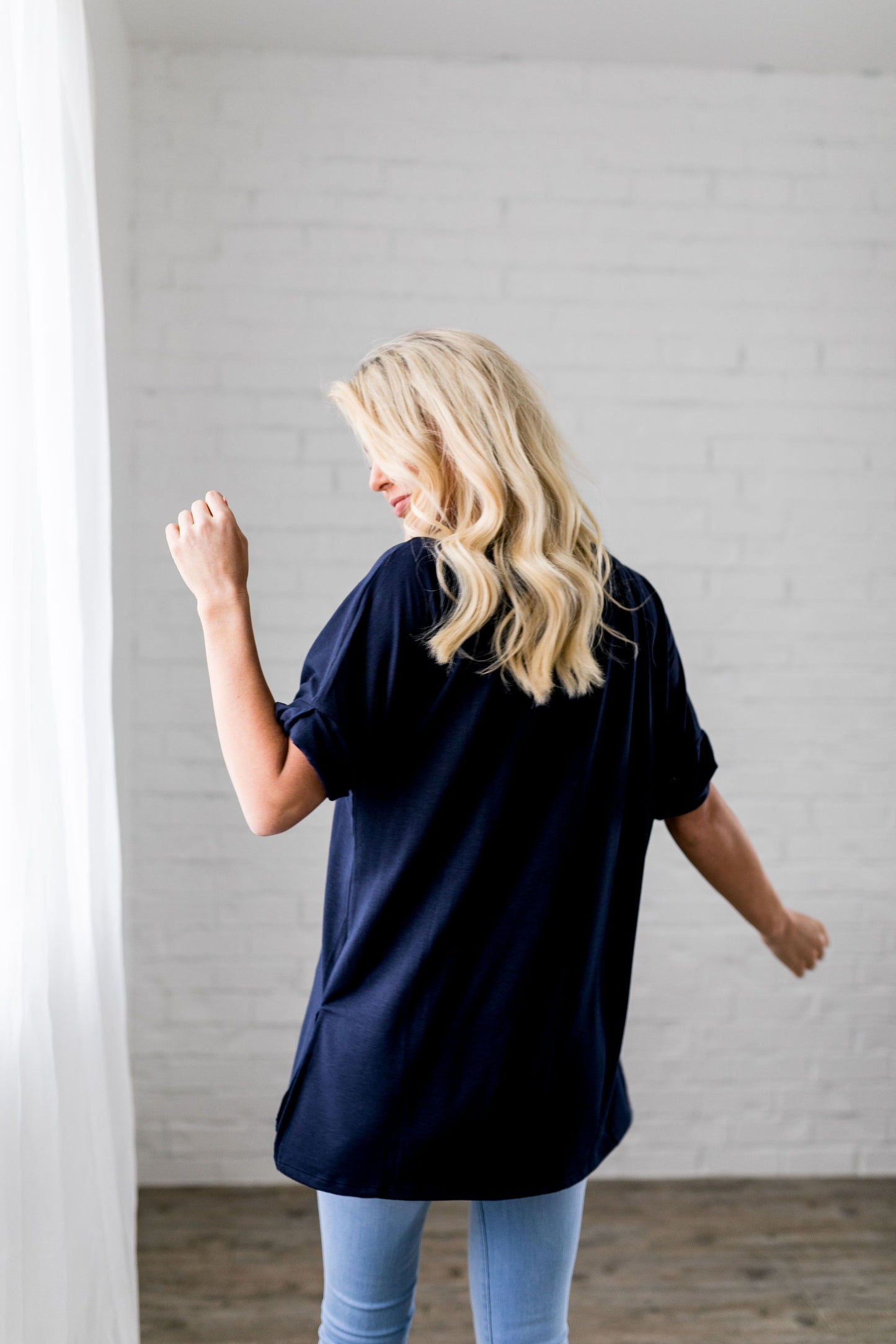 Nessa Crew Neck Top In Navy