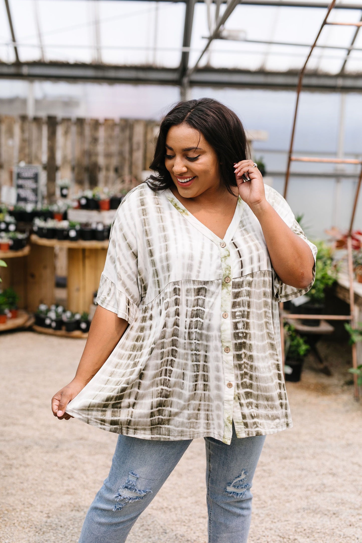 Olive Bamboo Button-Down Top