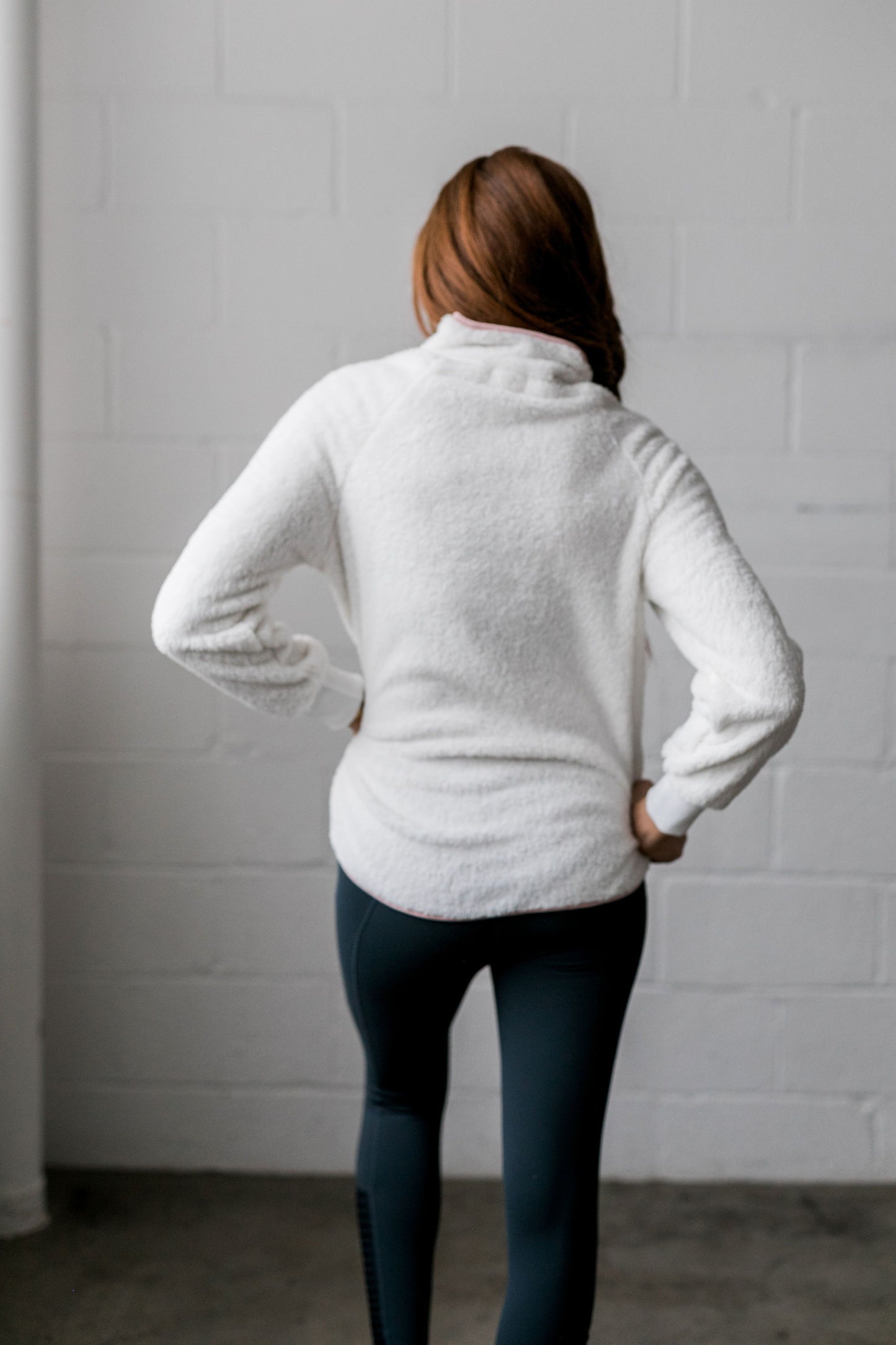 Quilted Contrast Fuzzy Pullover In Ivory + Blush