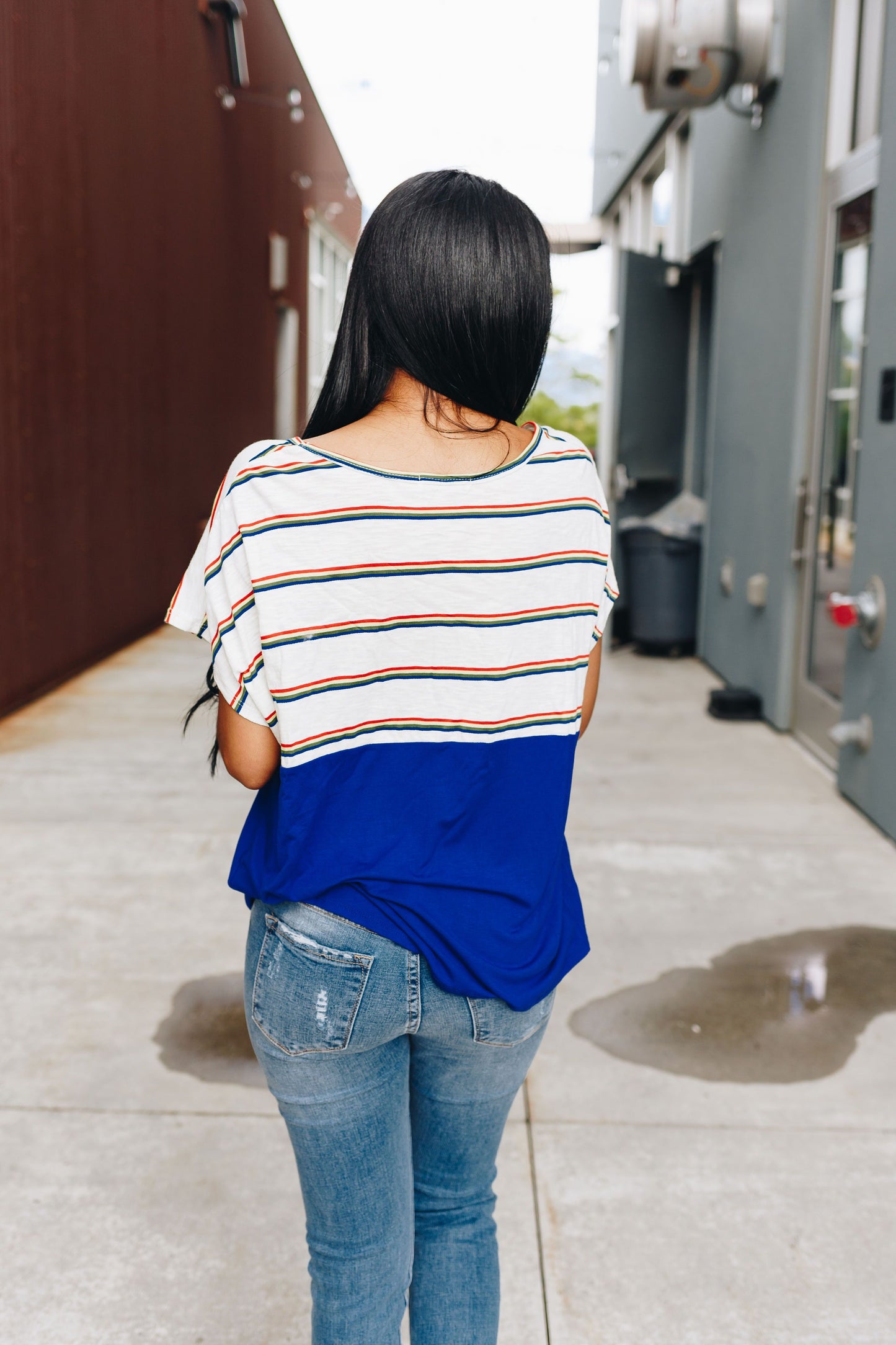 Rainbow Stripe Color Block V-Neck