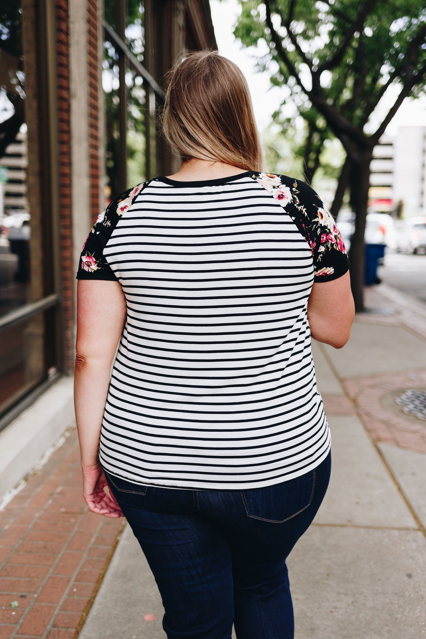 Rosie Flowers + Stripes Raglan Tee