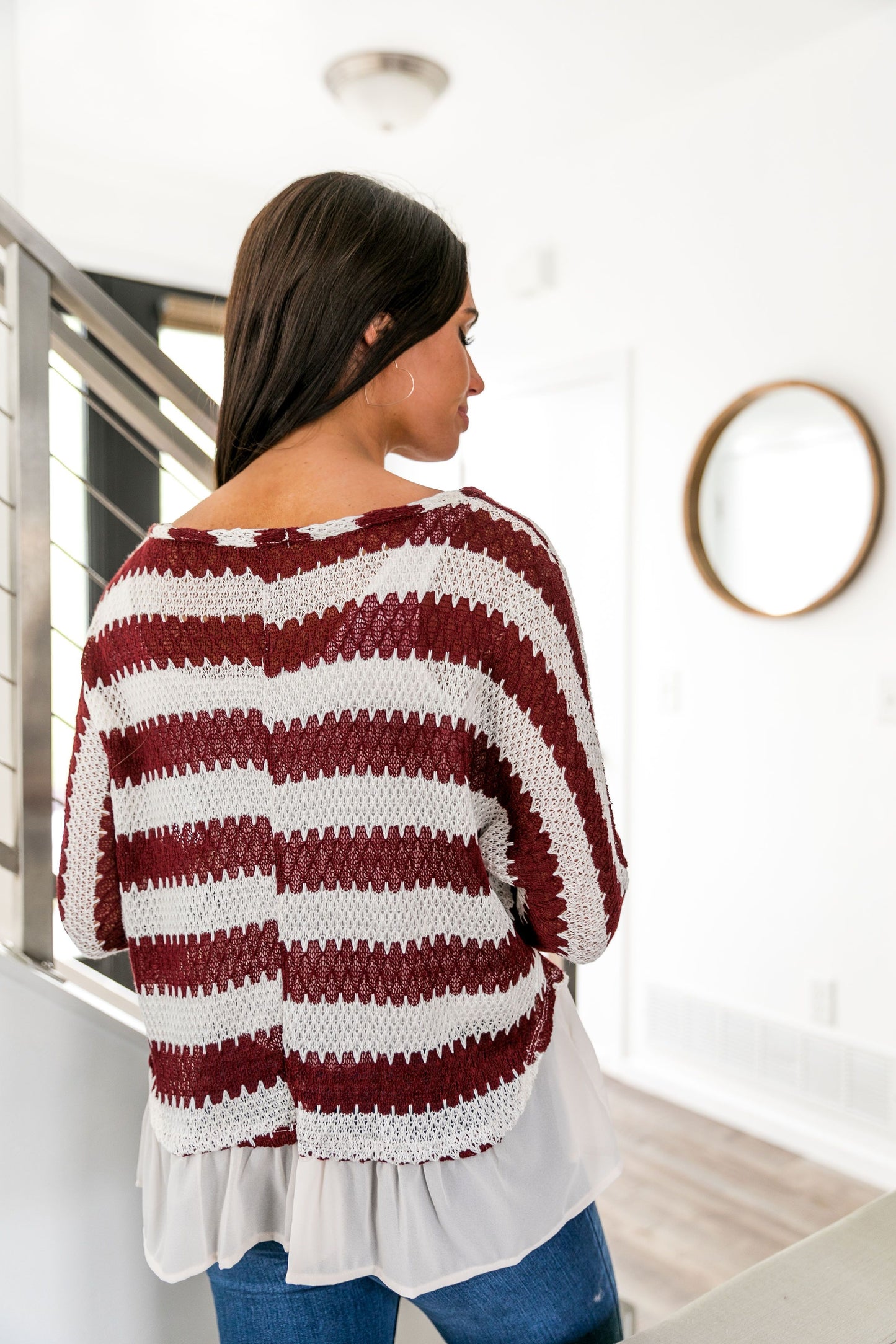 Ruffle Hem Burgundy Striped Top - ALL SALES FINAL