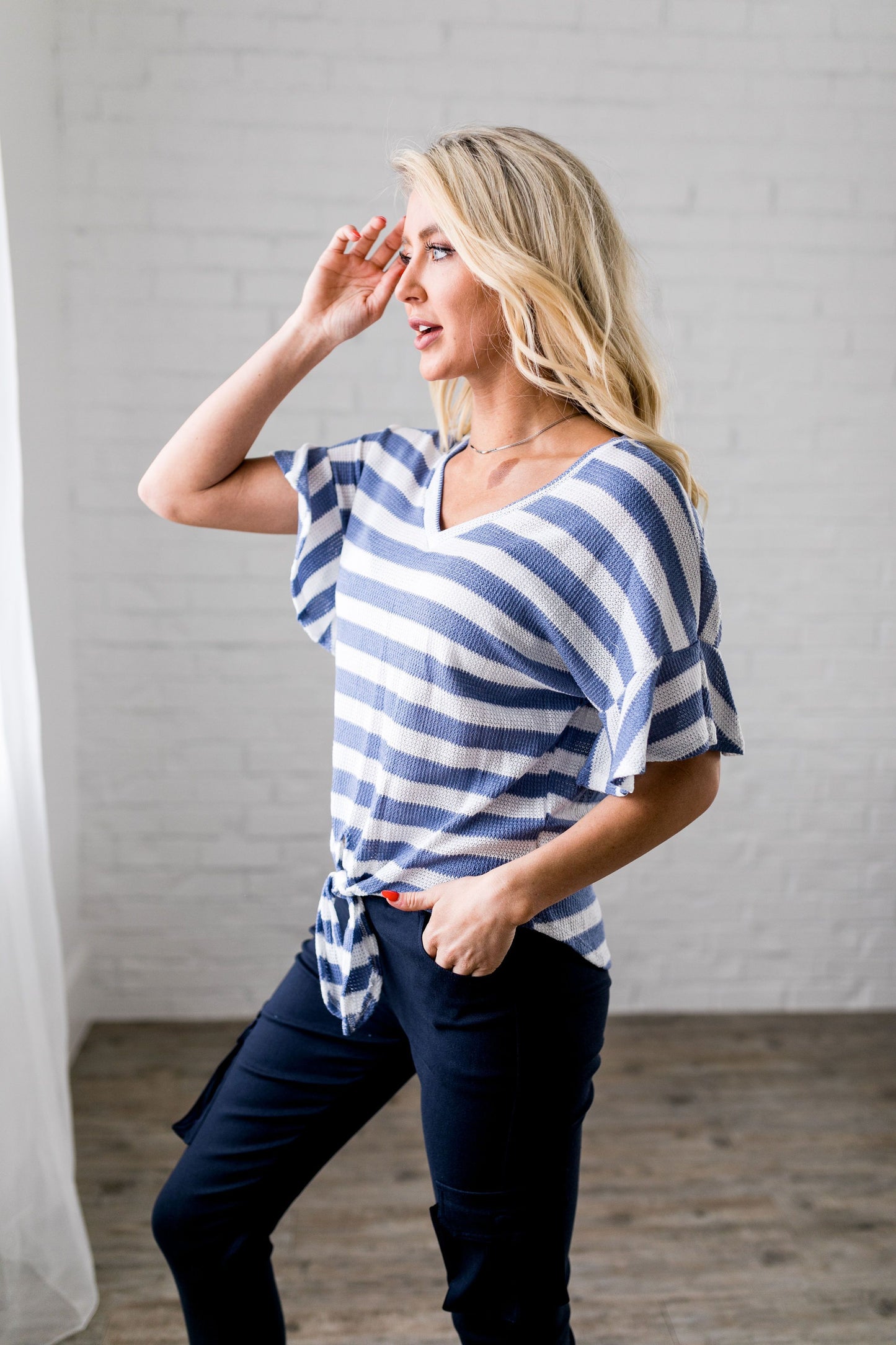 Ruffles + Ties Striped Top