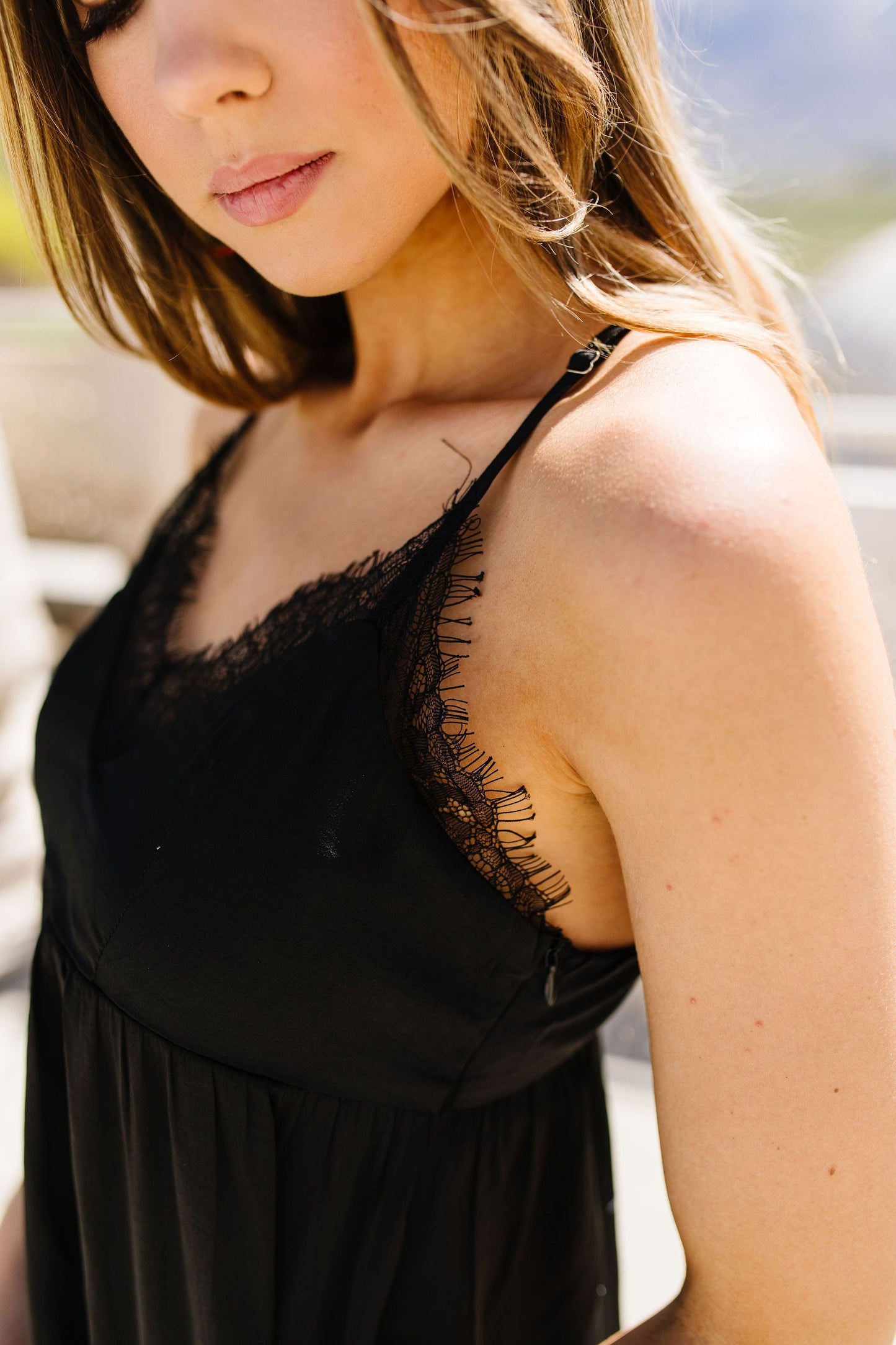 Satin & Lace Babydoll Cami In Black