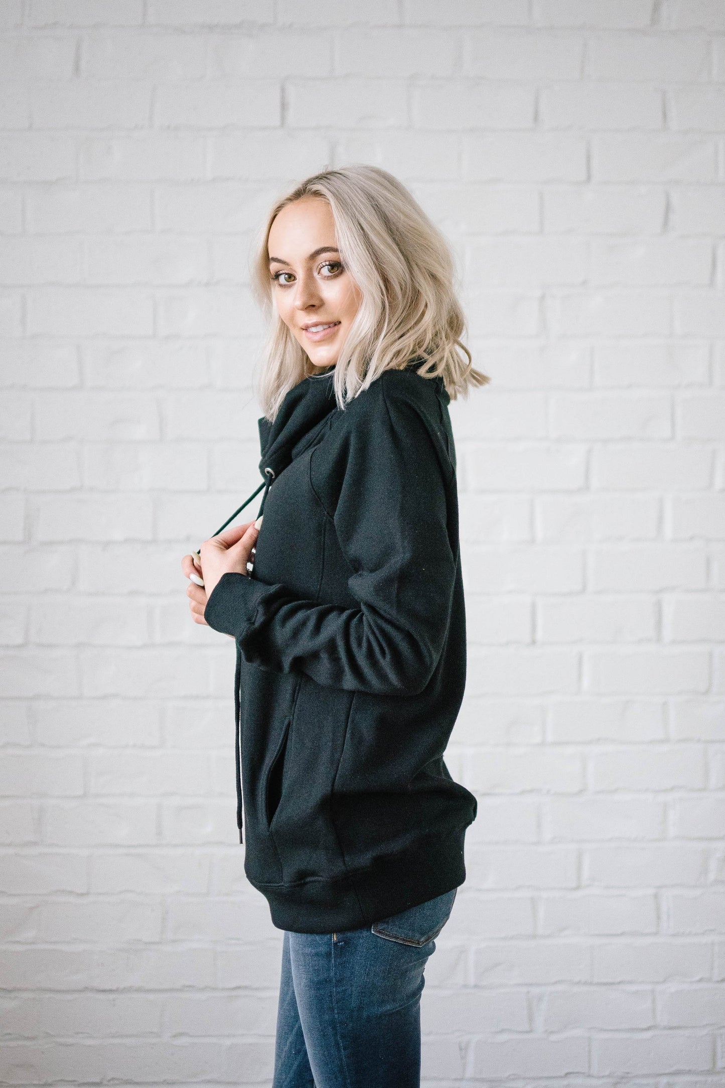 Sunday Funday Cowl Neck Sweatshirt in Black