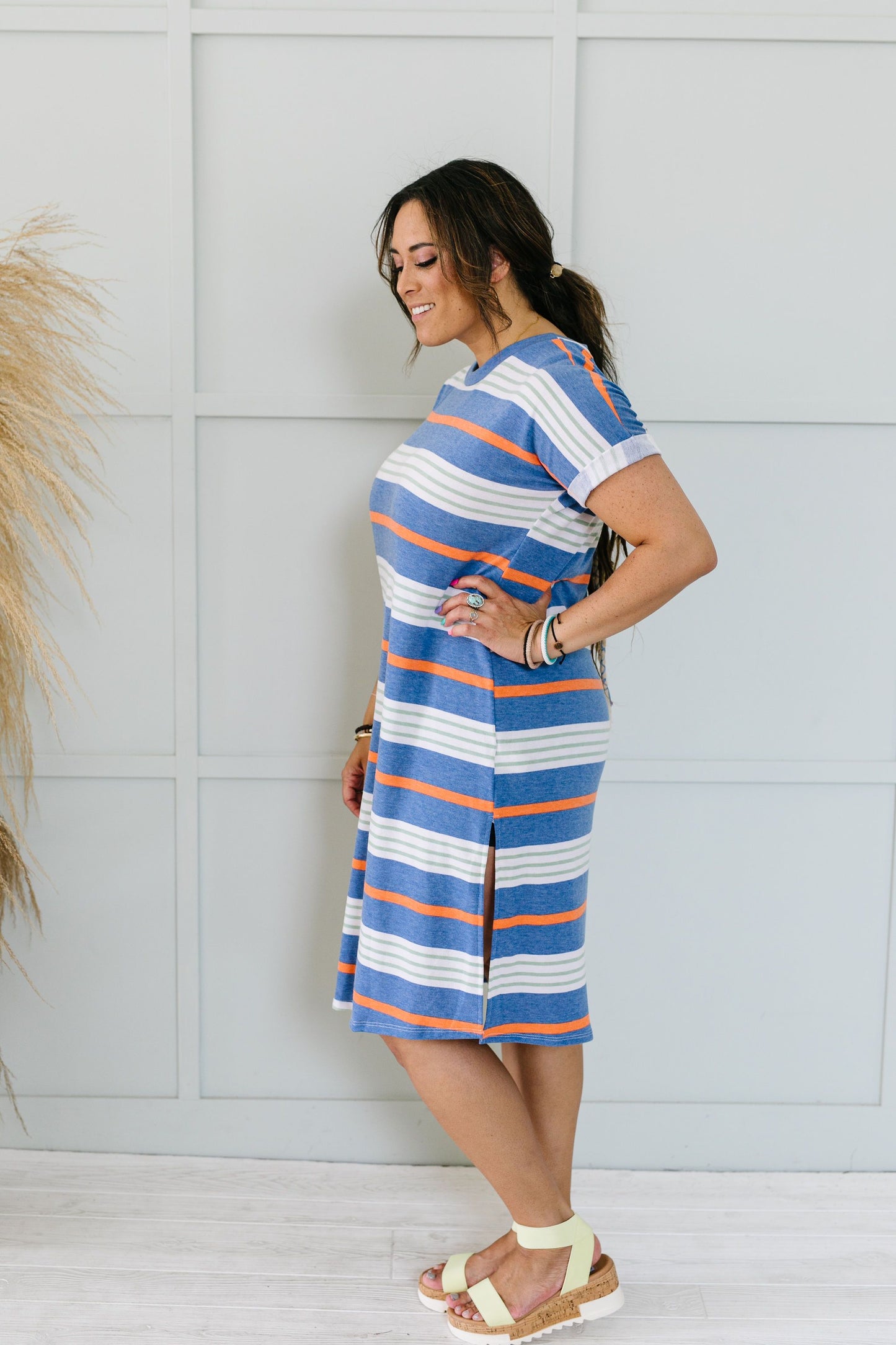 Sunny Day Striped T-Shirt Dress In Blue