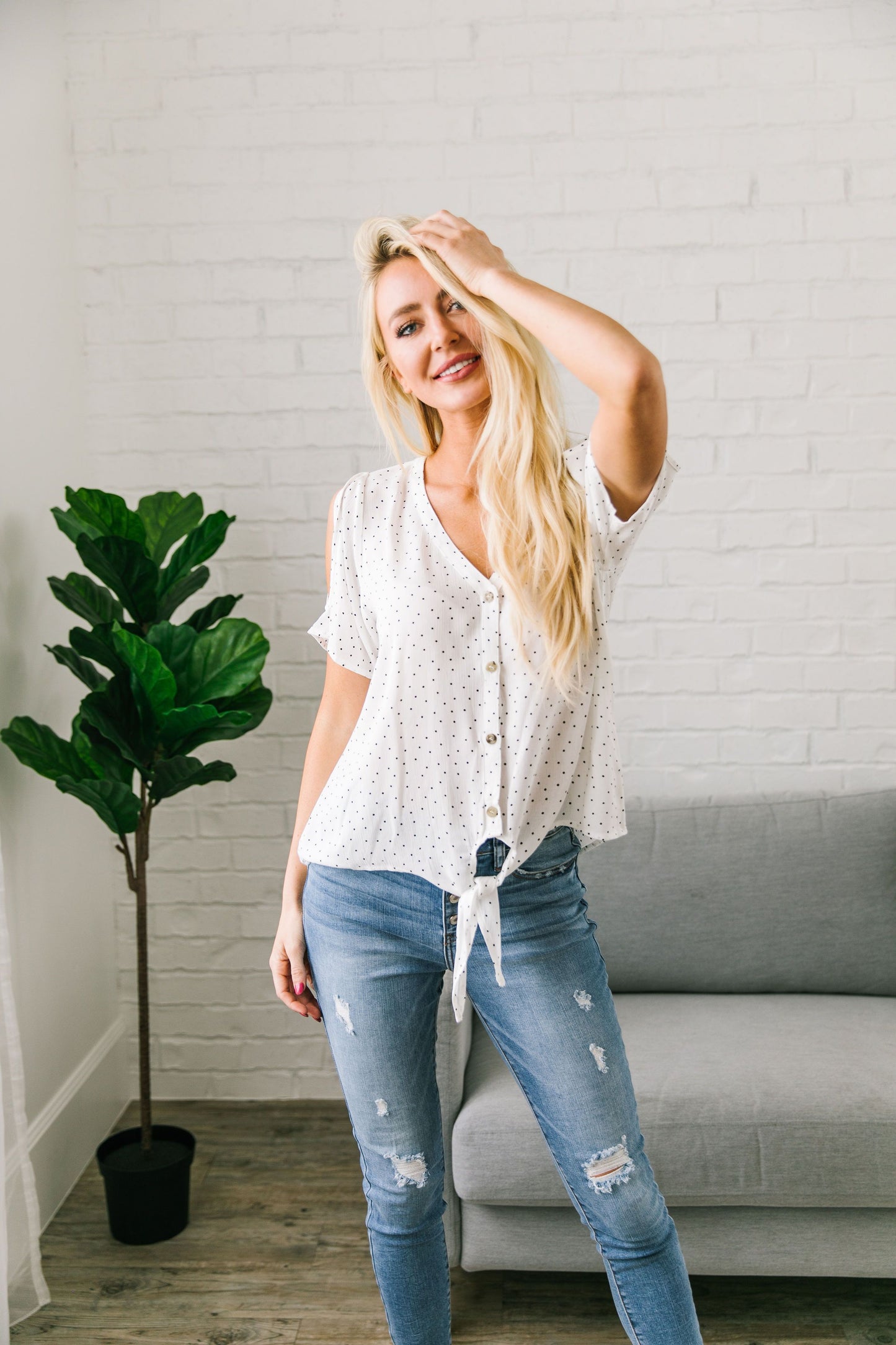 Sunshine On My Shoulders Polka Dot Top