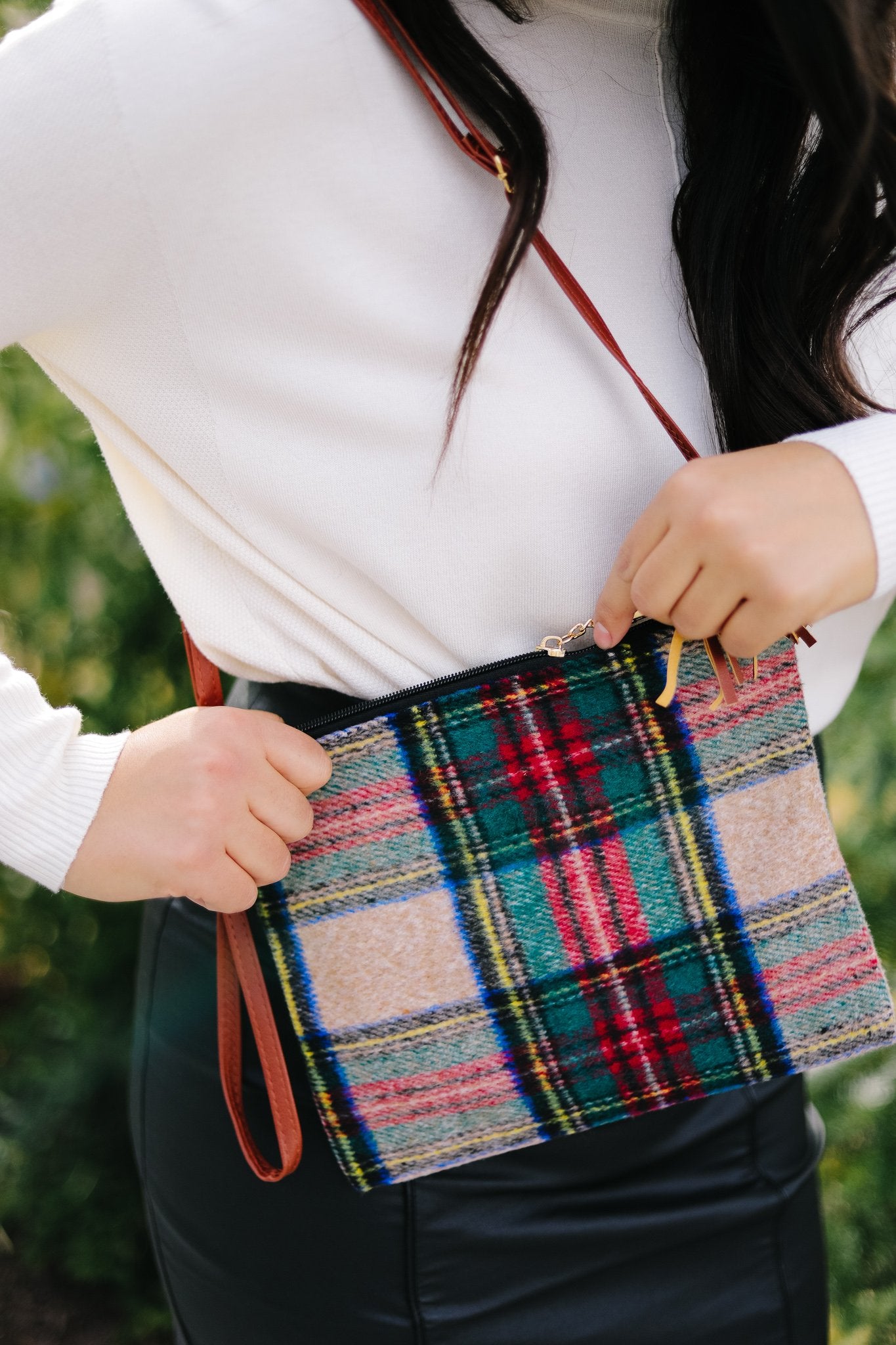 Tartan + Tassels Crossbody Clutch