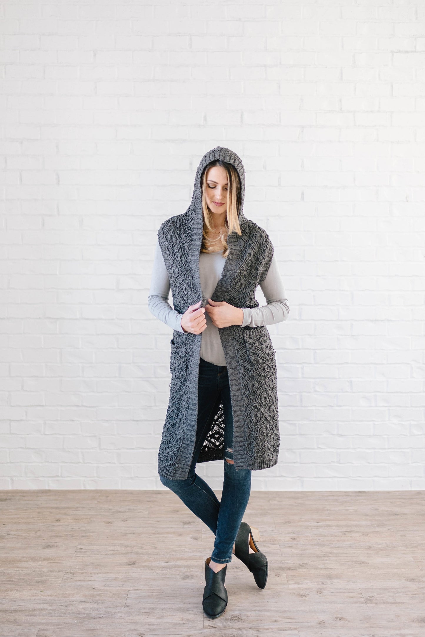 The Haley Hooded Sweater Vest in Charcoal