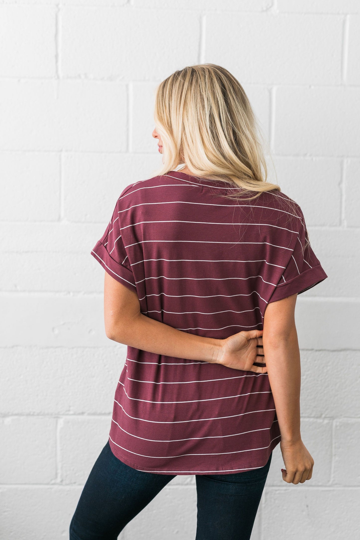 Tomboy V-Neck Tee In Burgundy - ALL SALES FINAL