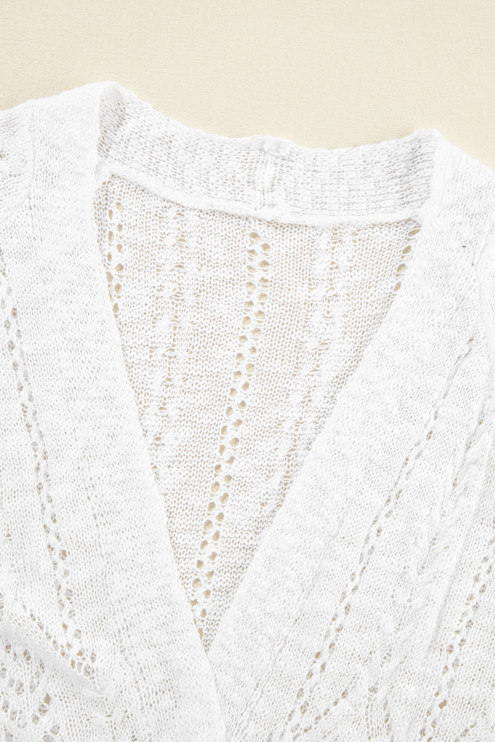 White Solid Open Knit Cardigan