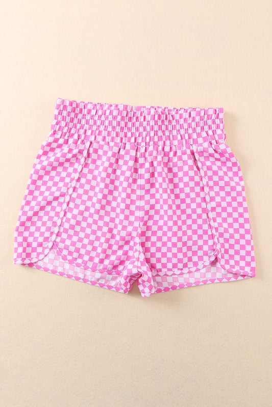 Checkered Elastic Waist Shorts