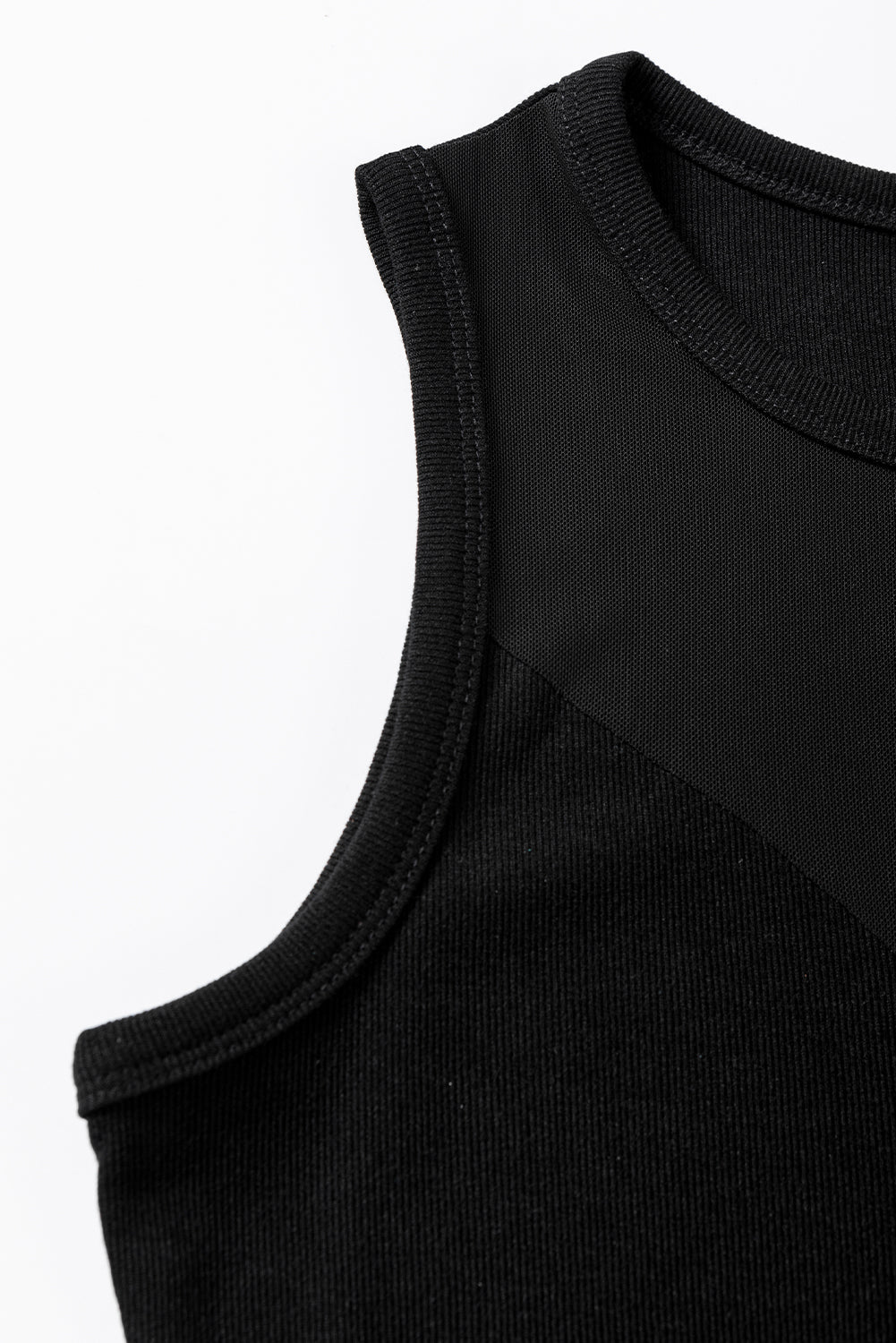 Black Mesh Patchwork Sleeveless Bodysuit