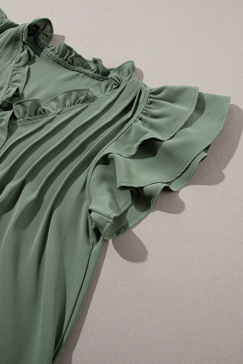 Mist Green Ruffle Sleeve V Neck Frilled Shift Dress
