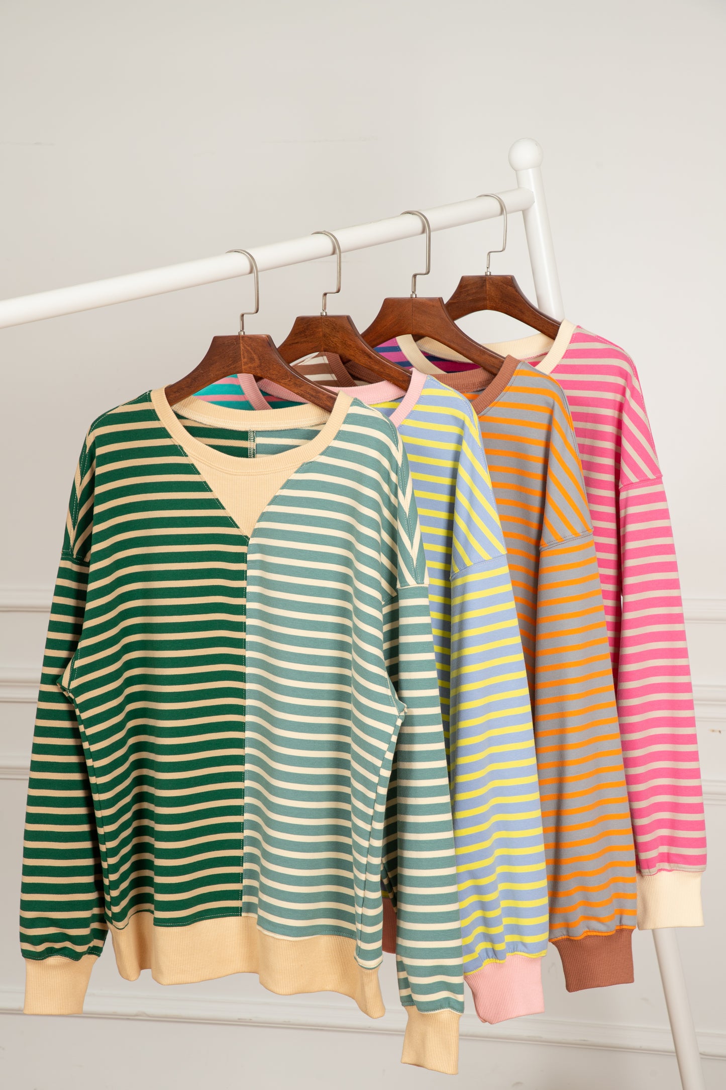 Casual Stripe Colorblock Drop Shoulder Oversize Sweatshirt