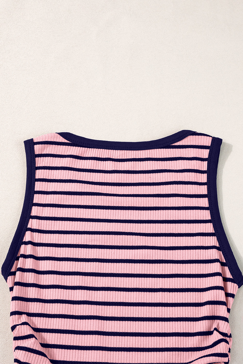 Black Stripe Contrast Round Neck Sleeveless Slim Top