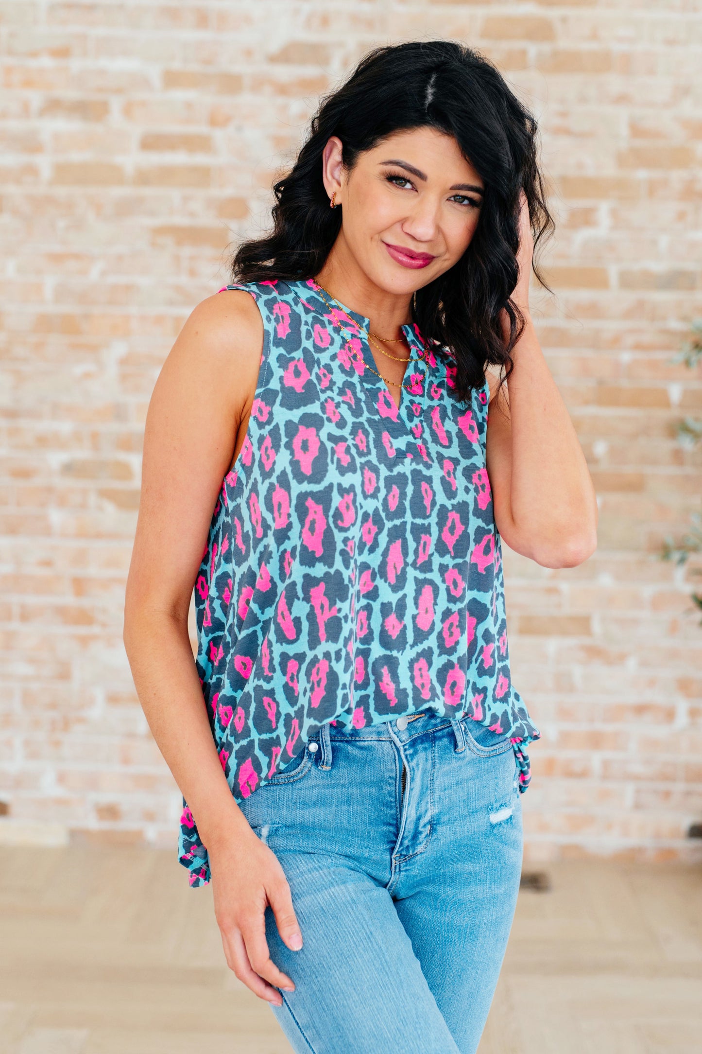 Lizzy Tank Top in Mint and Pink Leopard