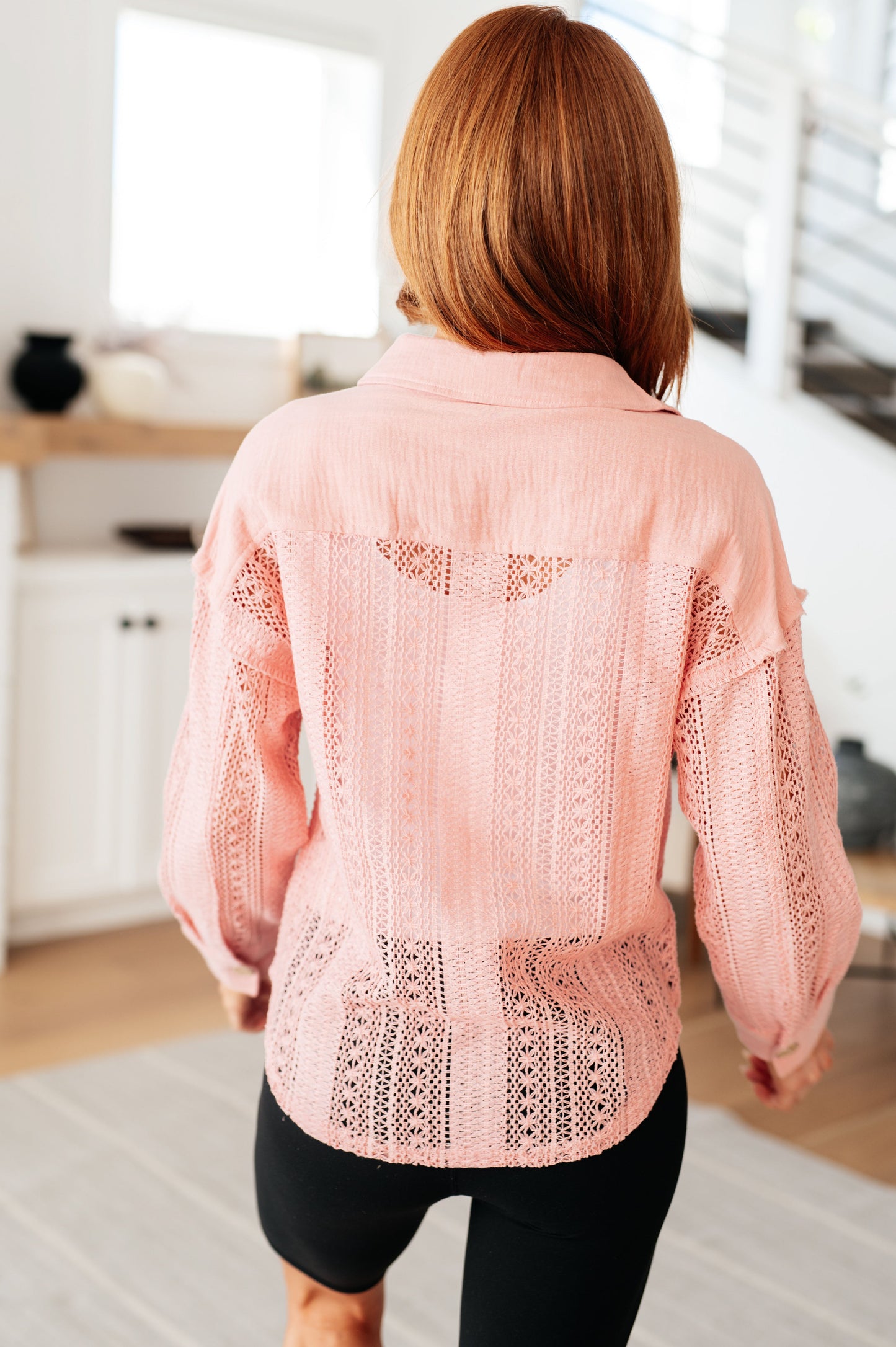 Sweeter Than Nectar Lace Button Down in Rose