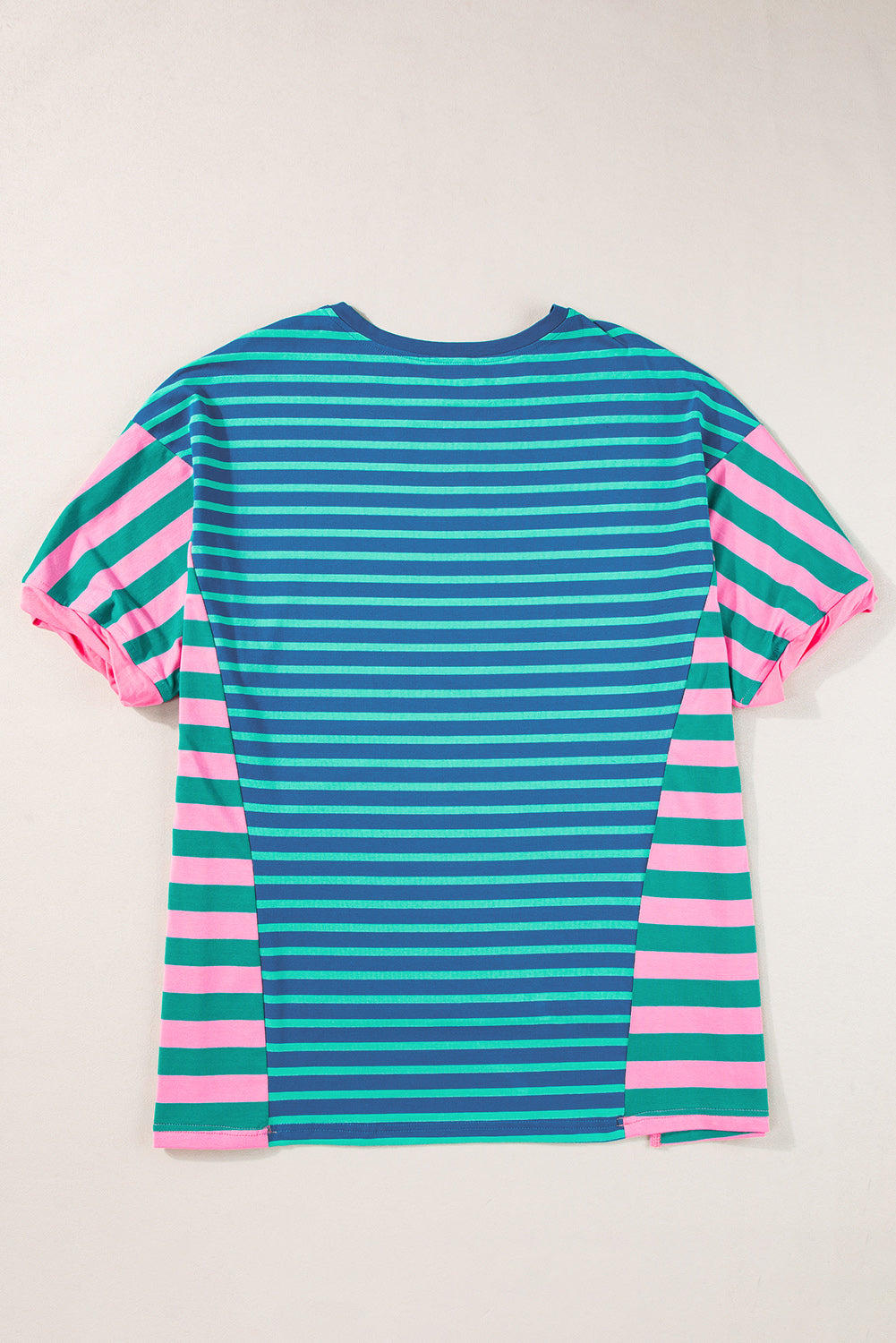 Blue Stripe Colorblock Patchwork Baggy T Shirt