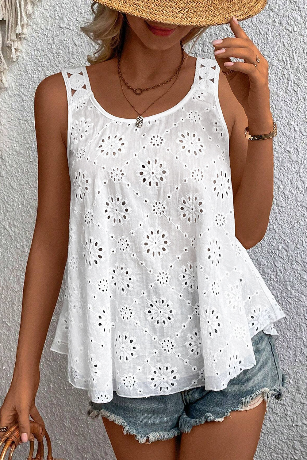 White Eyelet Embroidery Tank Top