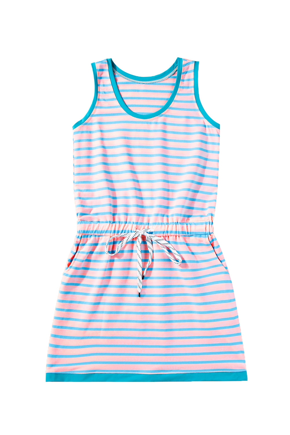 Pink Stripe Contrast Trim Pocketed Casual Tank Dress