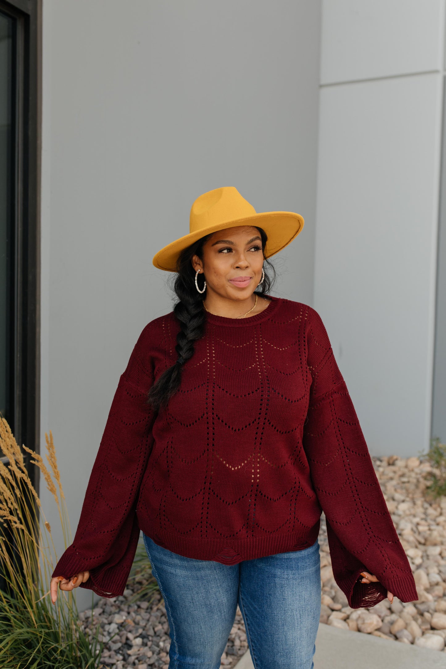 Just A Peek Burgundy Sweater