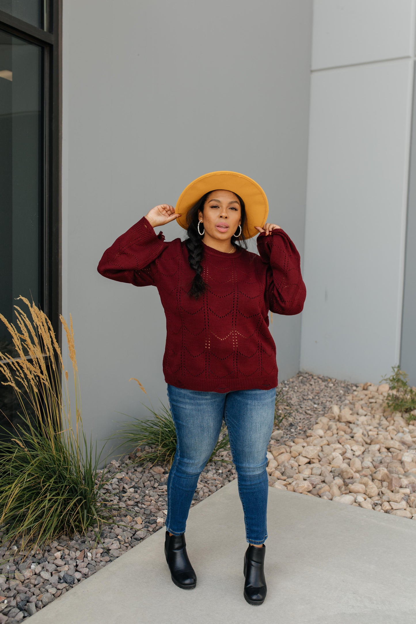 Just A Peek Burgundy Sweater