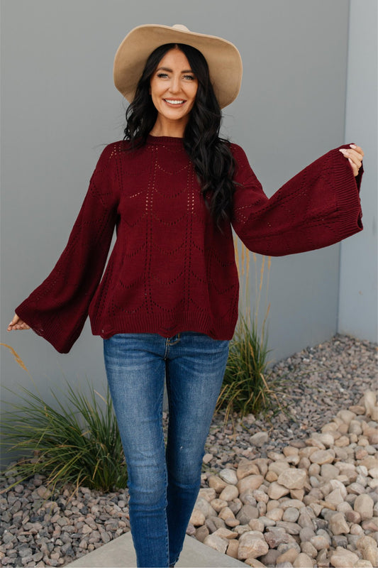Just A Peek Burgundy Sweater