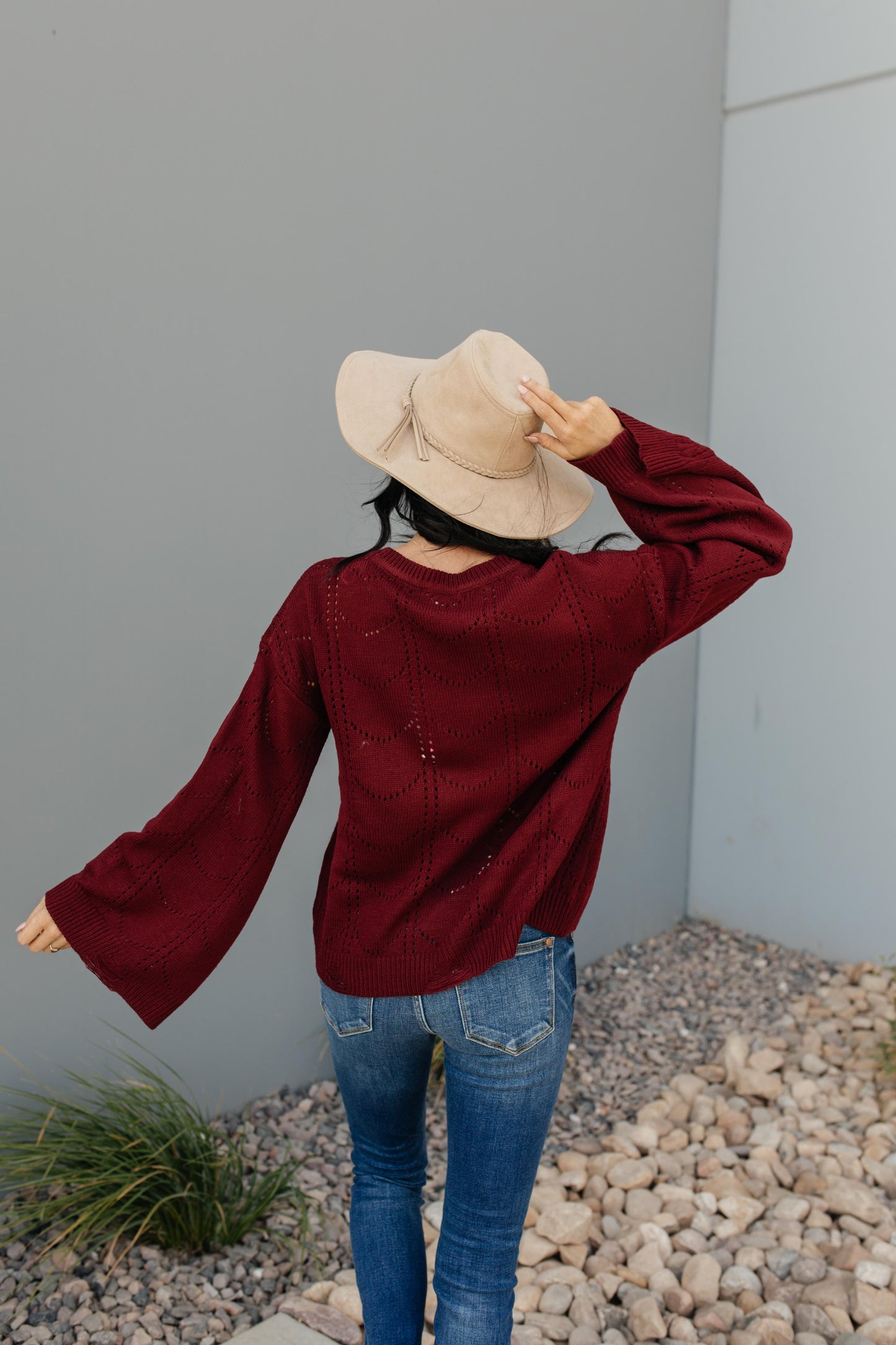 Just A Peek Burgundy Sweater