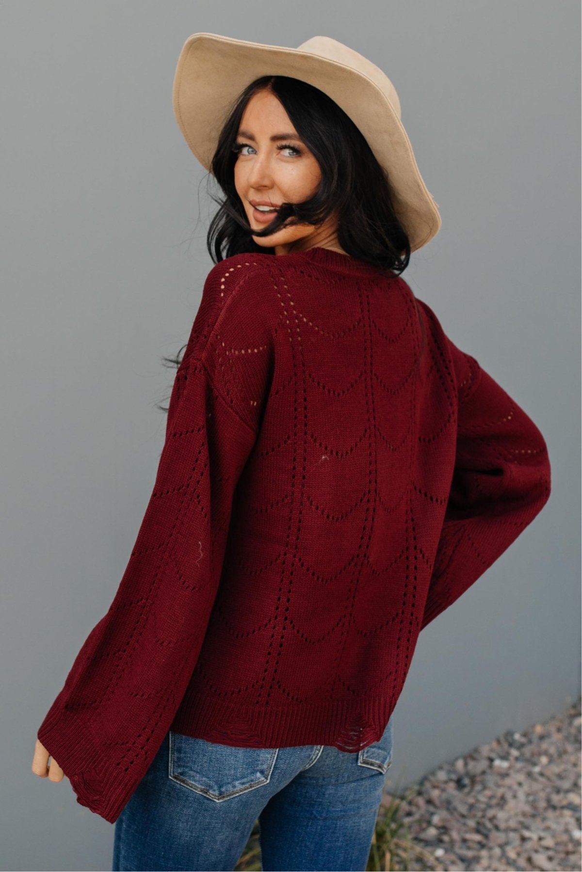 Just A Peek Burgundy Sweater