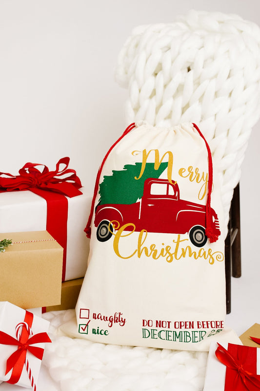 Christmas Trees And Trucks Santa Sack