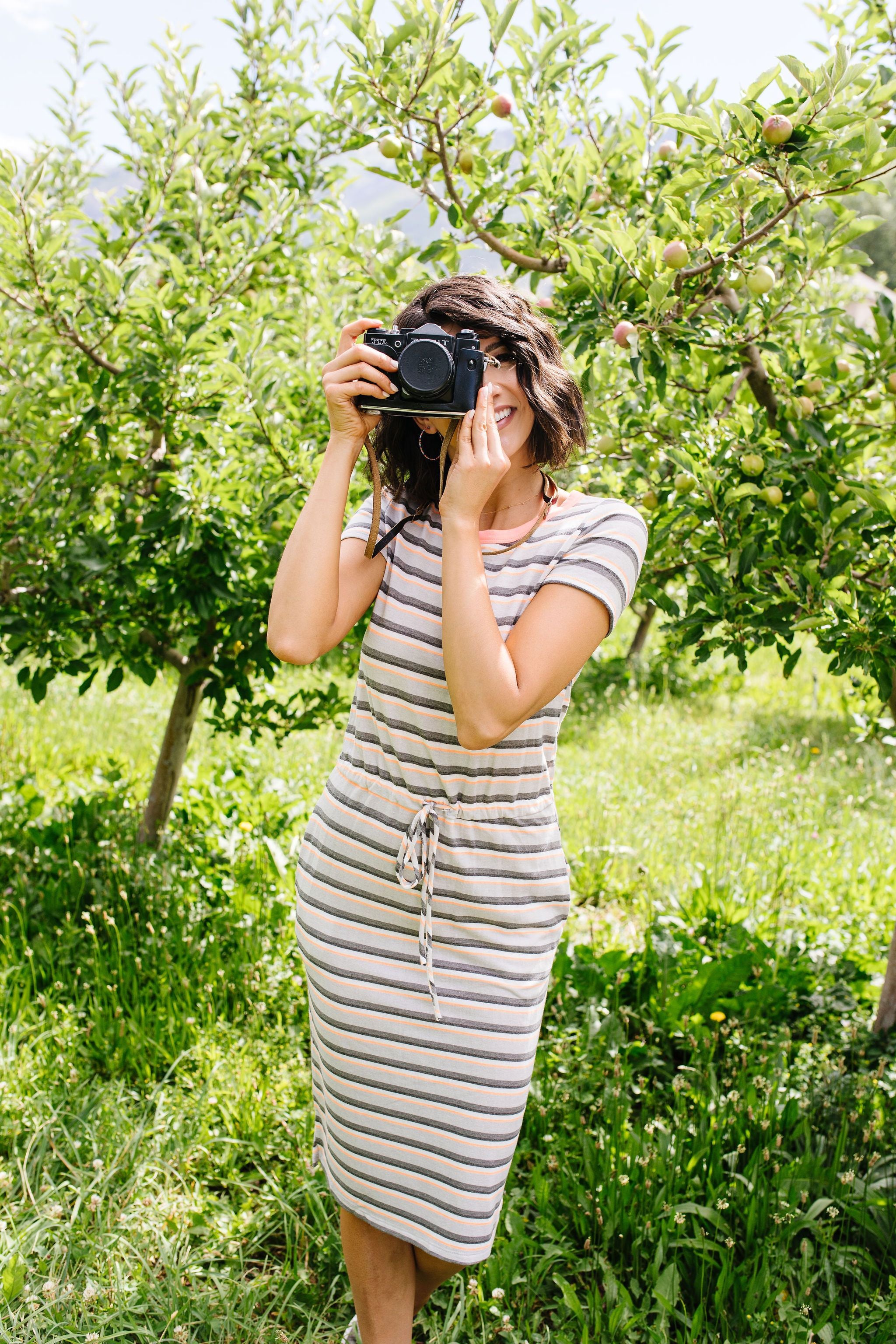 Striped Drawstring T-Shirt Dress
