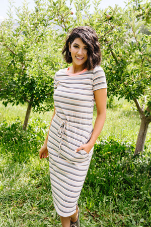 Striped Drawstring T-Shirt Dress