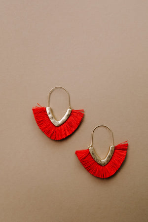 Tasseled V Earrings In RED